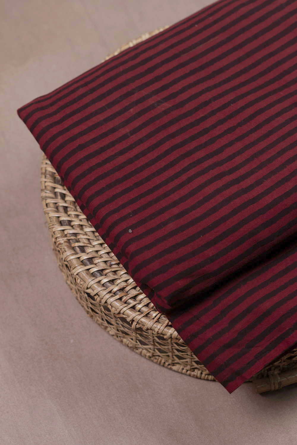 Burnt Maroon with Stripe Ajrak Cotton Fabric-1 m