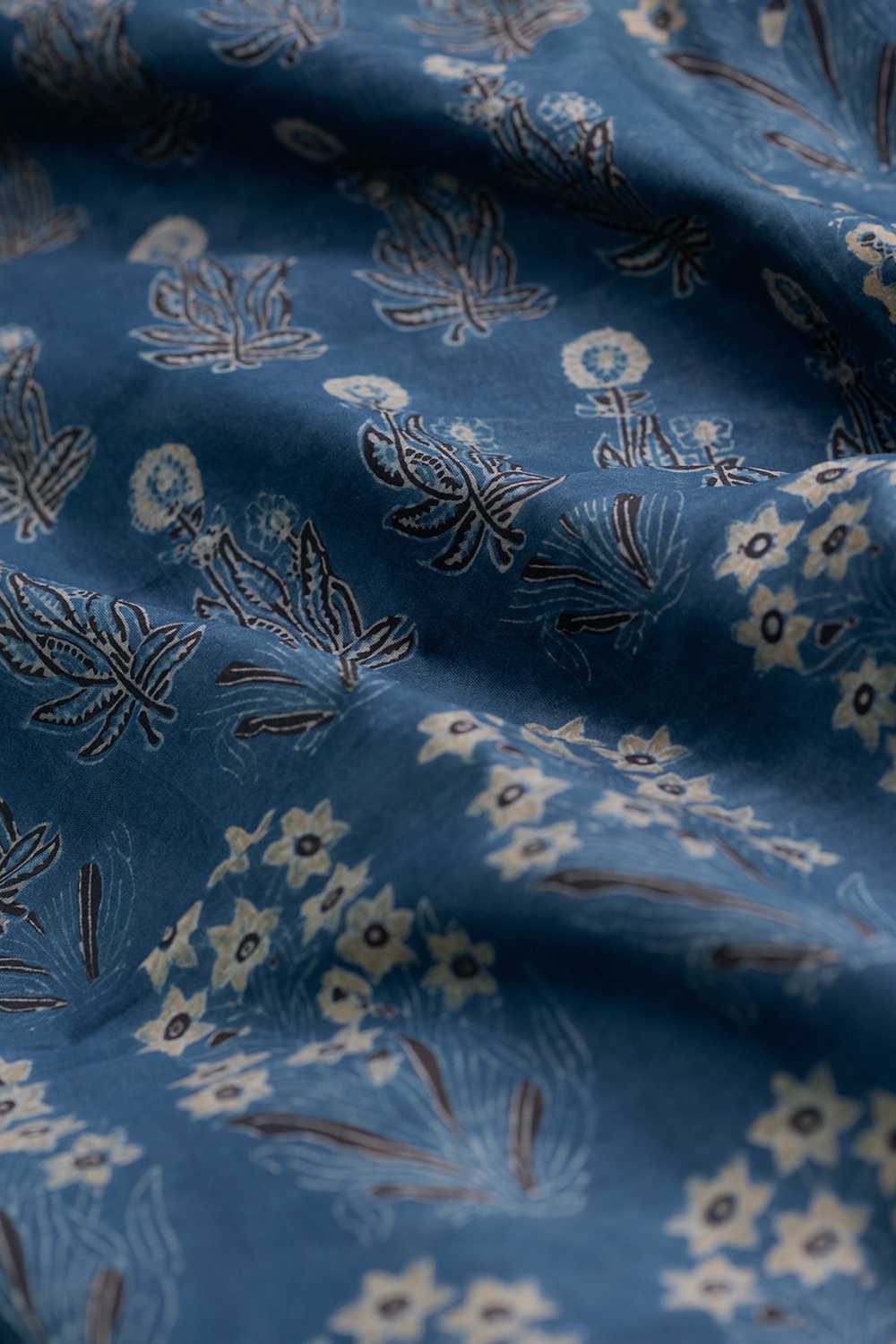 Muted Indigo Ajrak Chanderi Silk Cotton Fabric - 0.6m - Image 2
