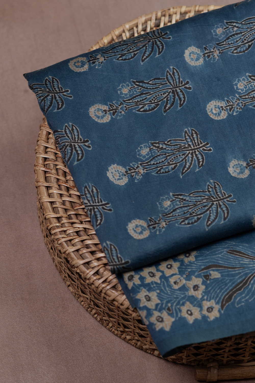 Muted Indigo Ajrak Chanderi Silk Cotton Fabric - 0.6m - Image 3