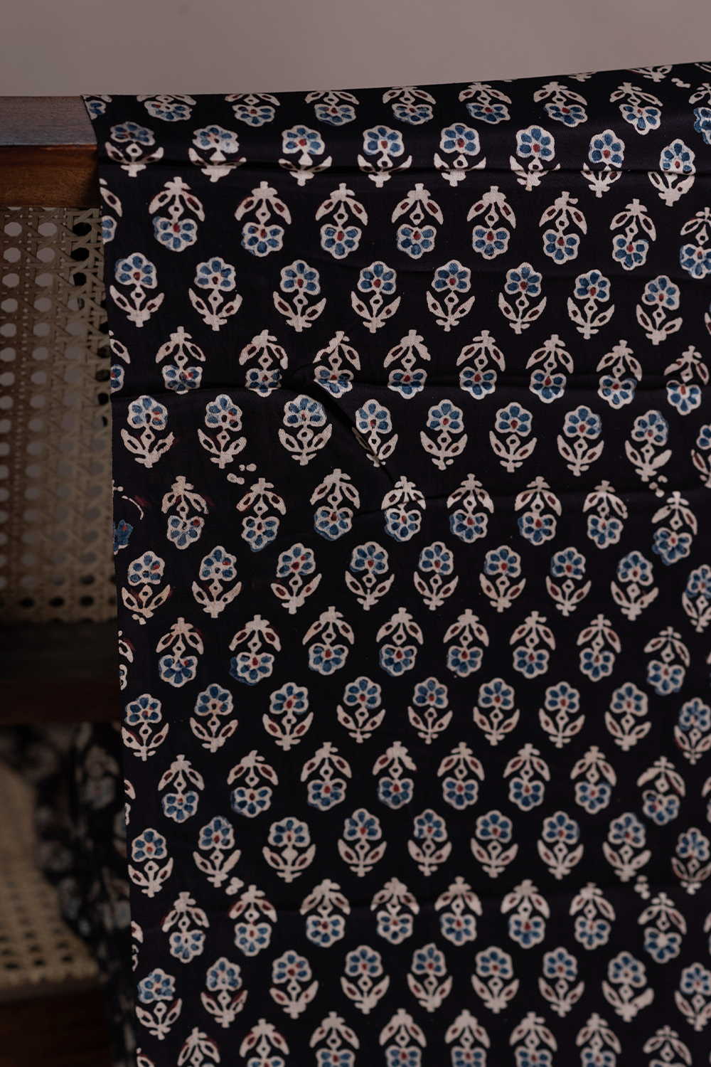 Black with Florets Ajrak Modal Silk Fabric - 0.8m
