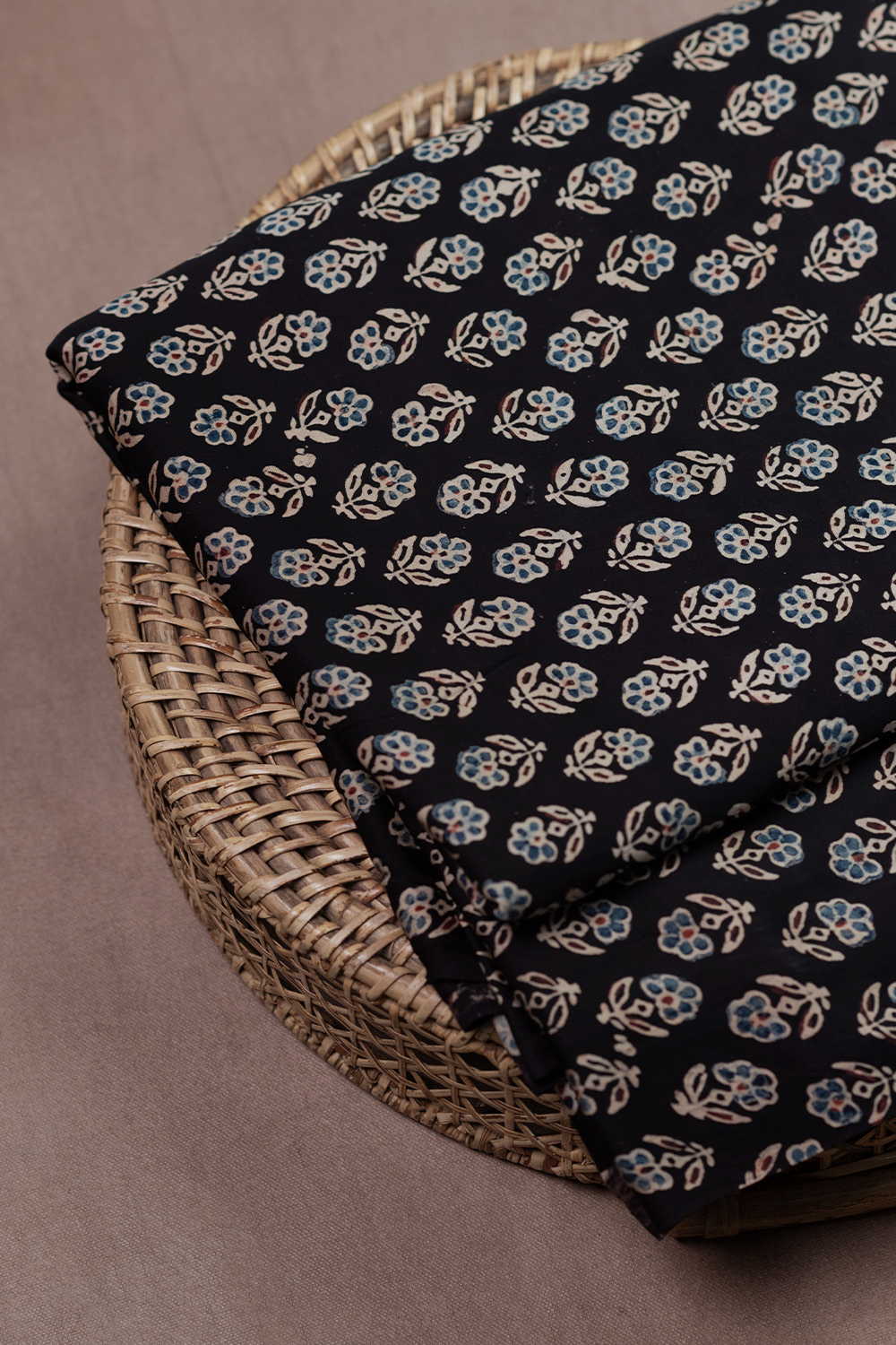 Black with Florets Ajrak Modal Silk Fabric - 0.8m - Image 2