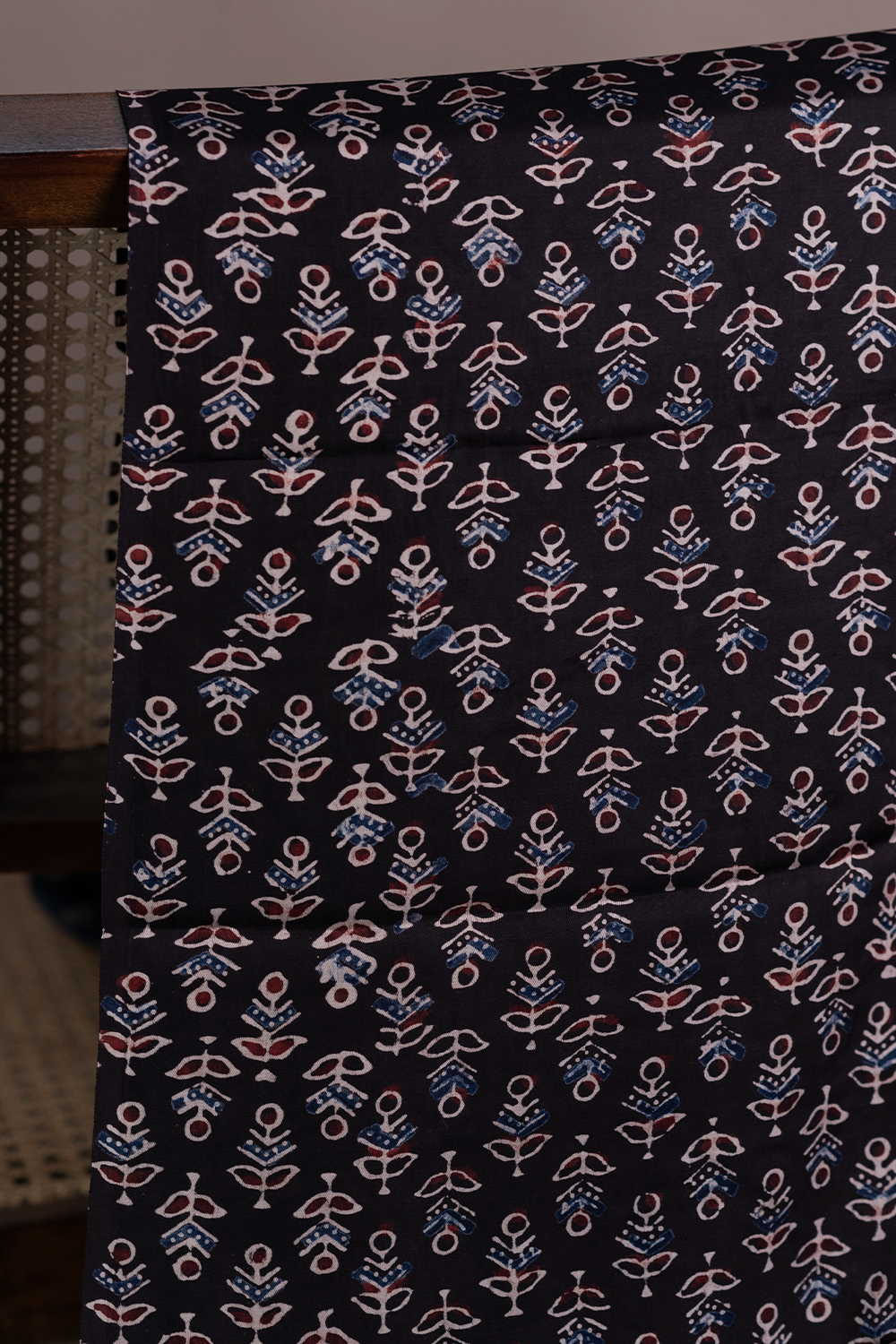 Black with Floral Butta Ajrak Modal Silk Fabric-0.85 m - Image 2