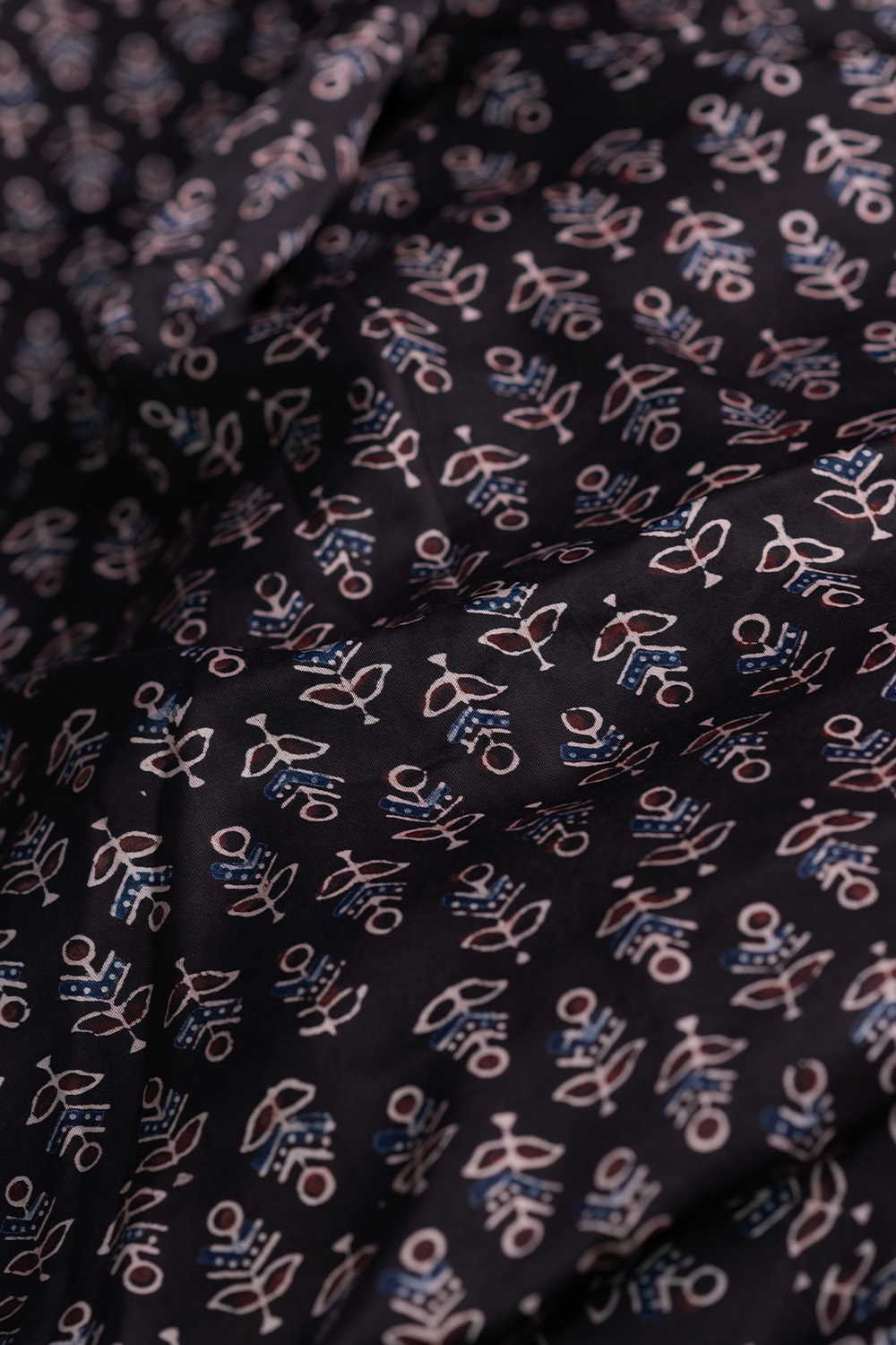 Black with Floral Butta Ajrak Modal Silk Fabric-0.85 m - Image 3