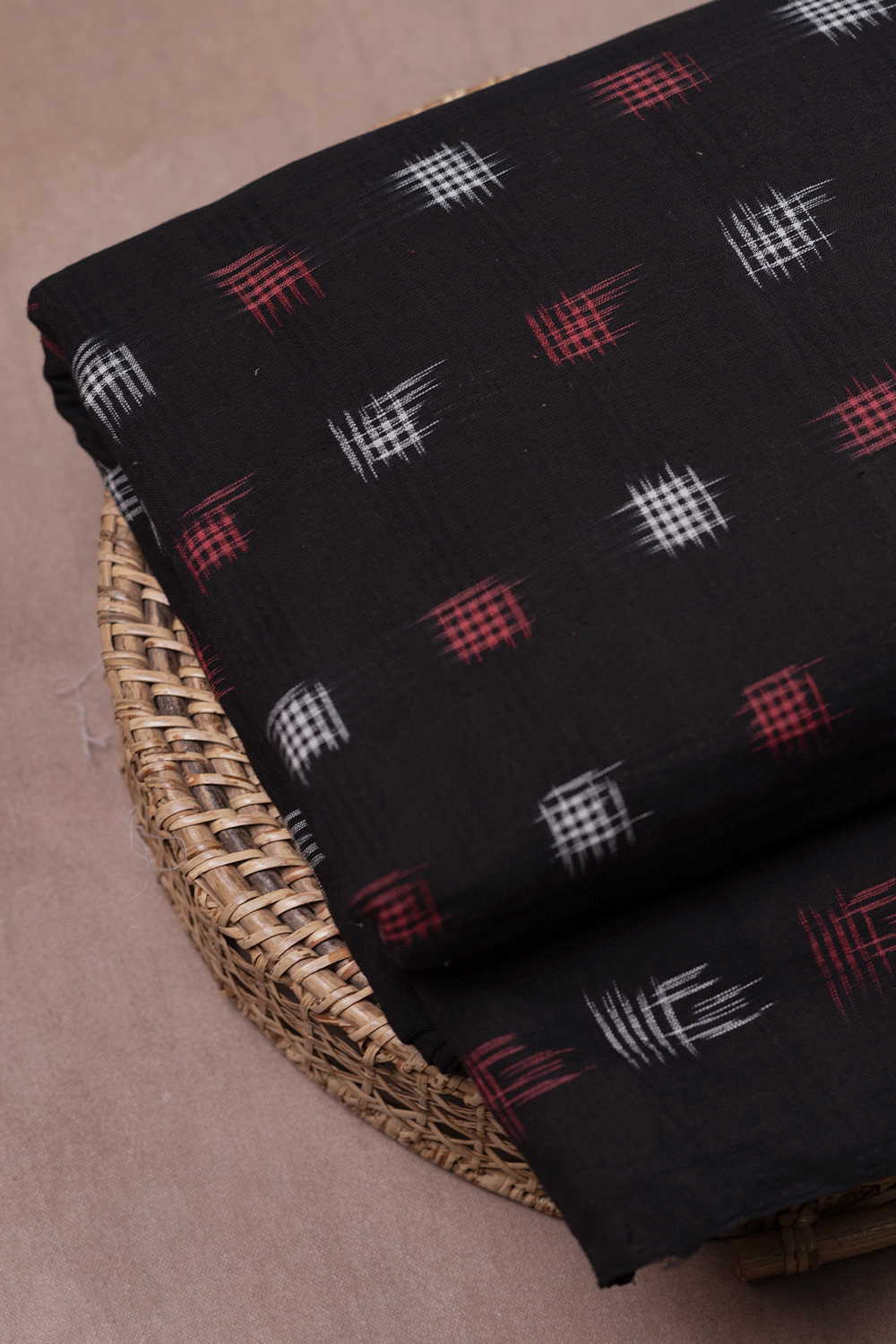 Maroon & Cream Butta Ikat Cotton Fabric-0.5 m - Image 2