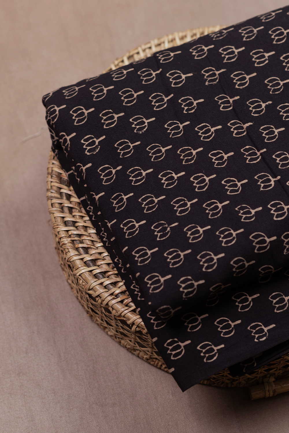 Black with Lotus Butta Ajrak Cotton Fabric - 1.4m - Image 2