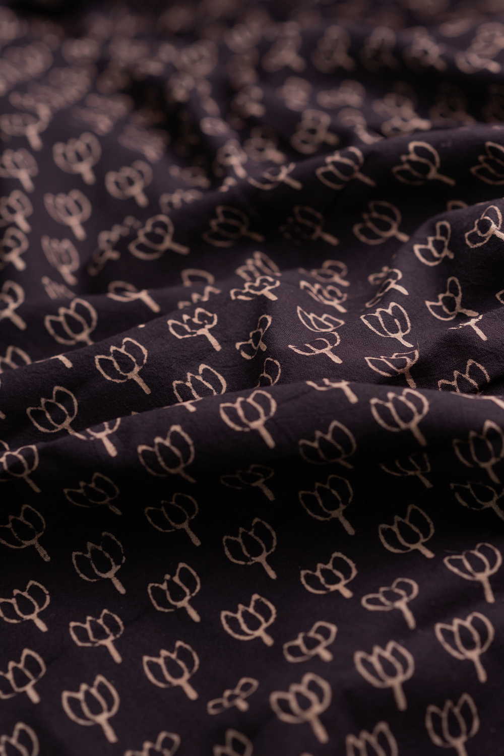 Black with Lotus Butta Ajrak Cotton Fabric - 1.4m - Image 3