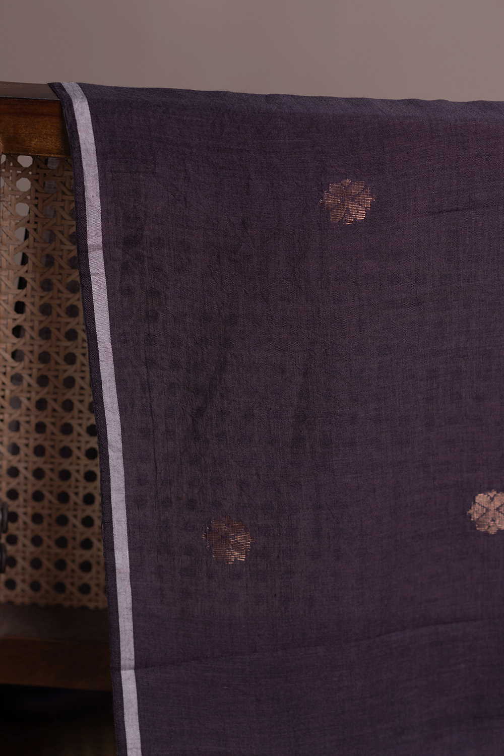 Mauve Purple with Zari Butti Jamdani Cotton Fabric-0.55 m - Image 2