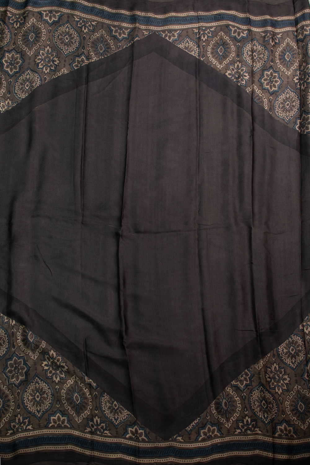 Deep Olive Grey Ajrak Modal Silk Fabric - 0.95m - Image 4
