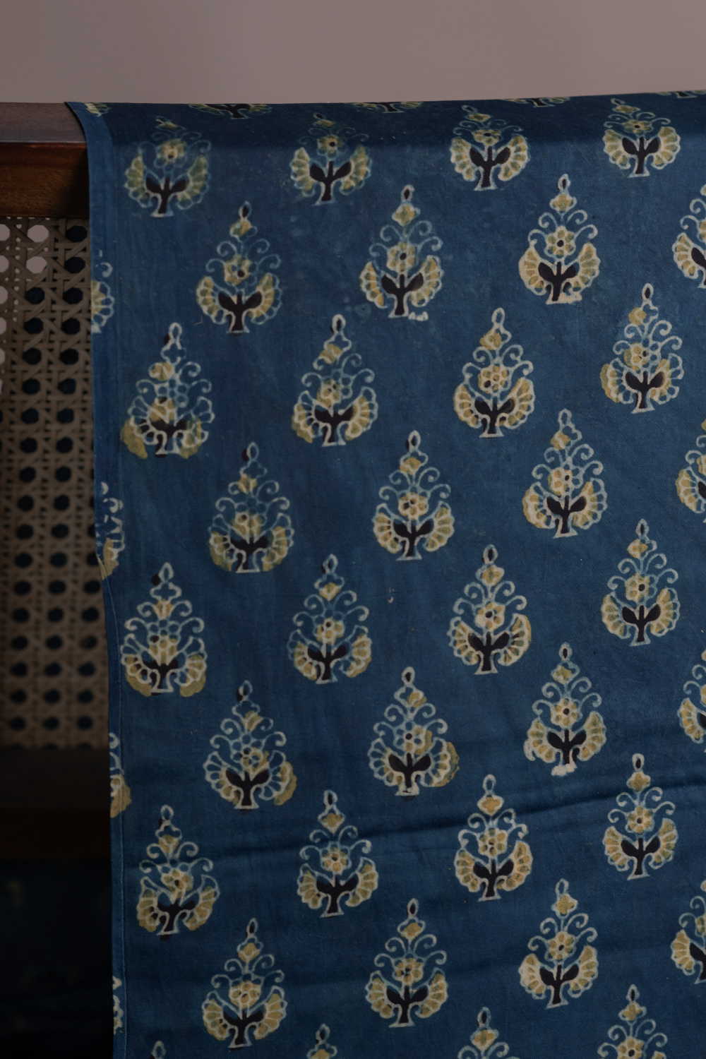 Bloom on Indigo Ajrak Modal Silk Fabric 1m
