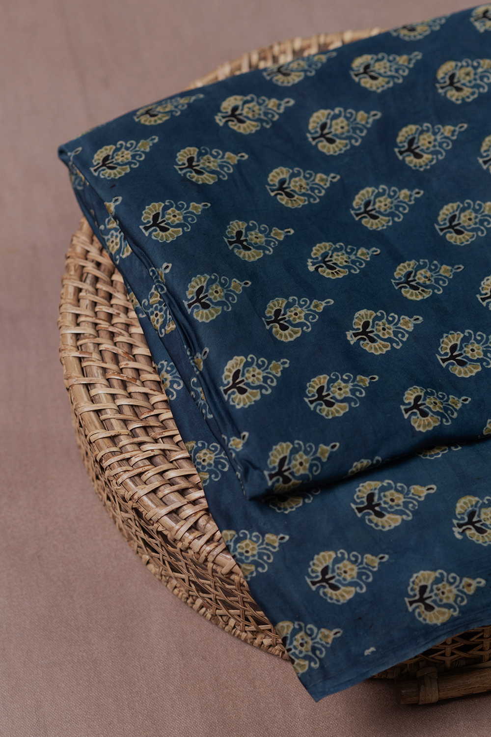 Bloom on Indigo Ajrak Modal Silk Fabric 1m - Image 2