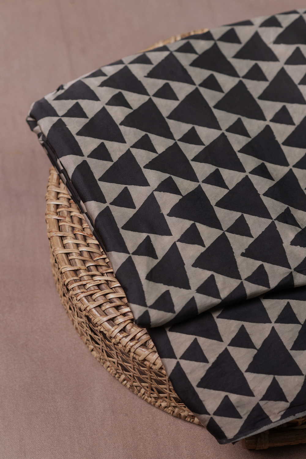 Pyramid on Grey Block Printed Modal Silk Fabric - 1m
