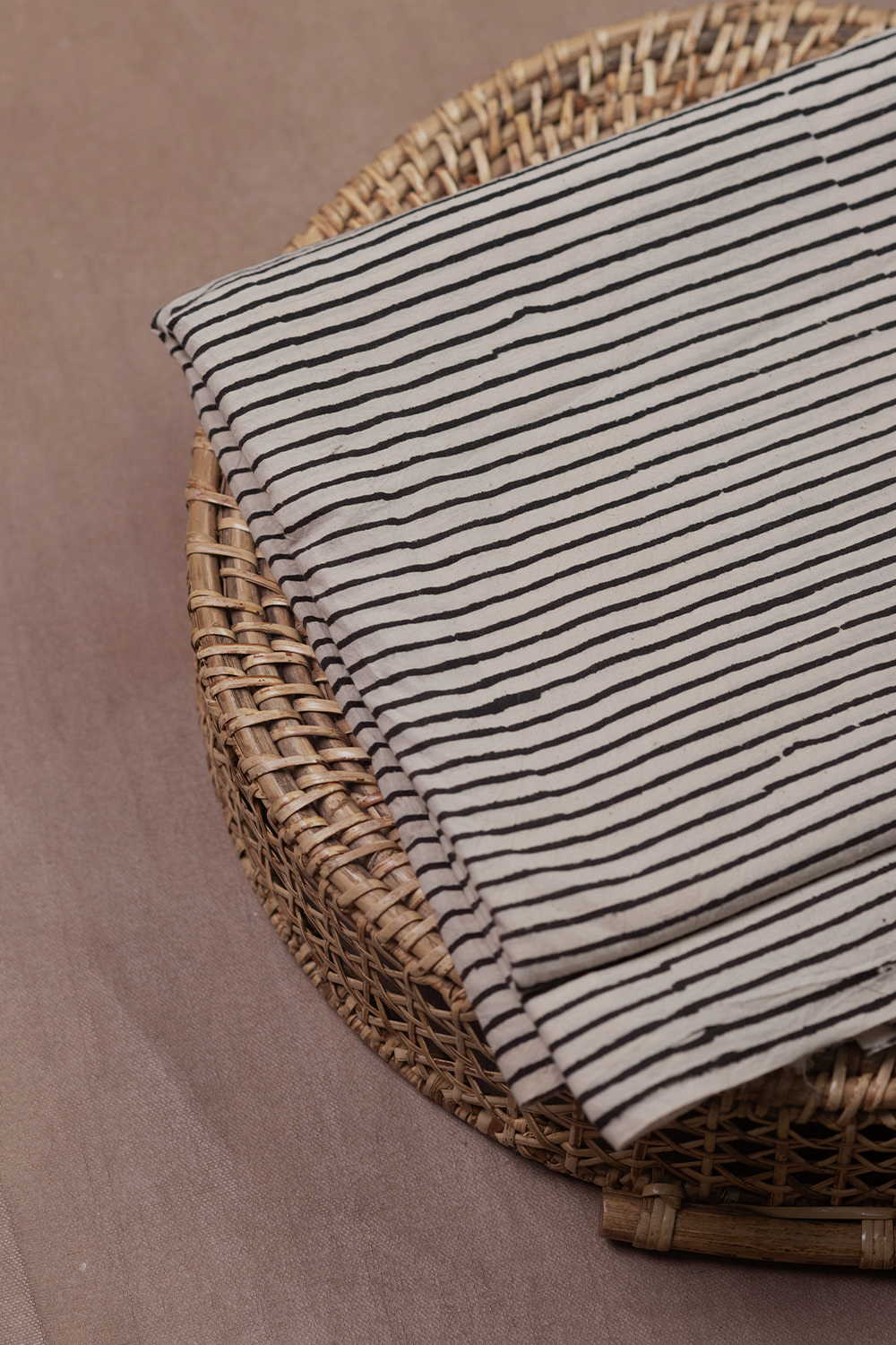 Black Stripes on Cream Ajrak Cotton Fabric - 0.85m - Image 2