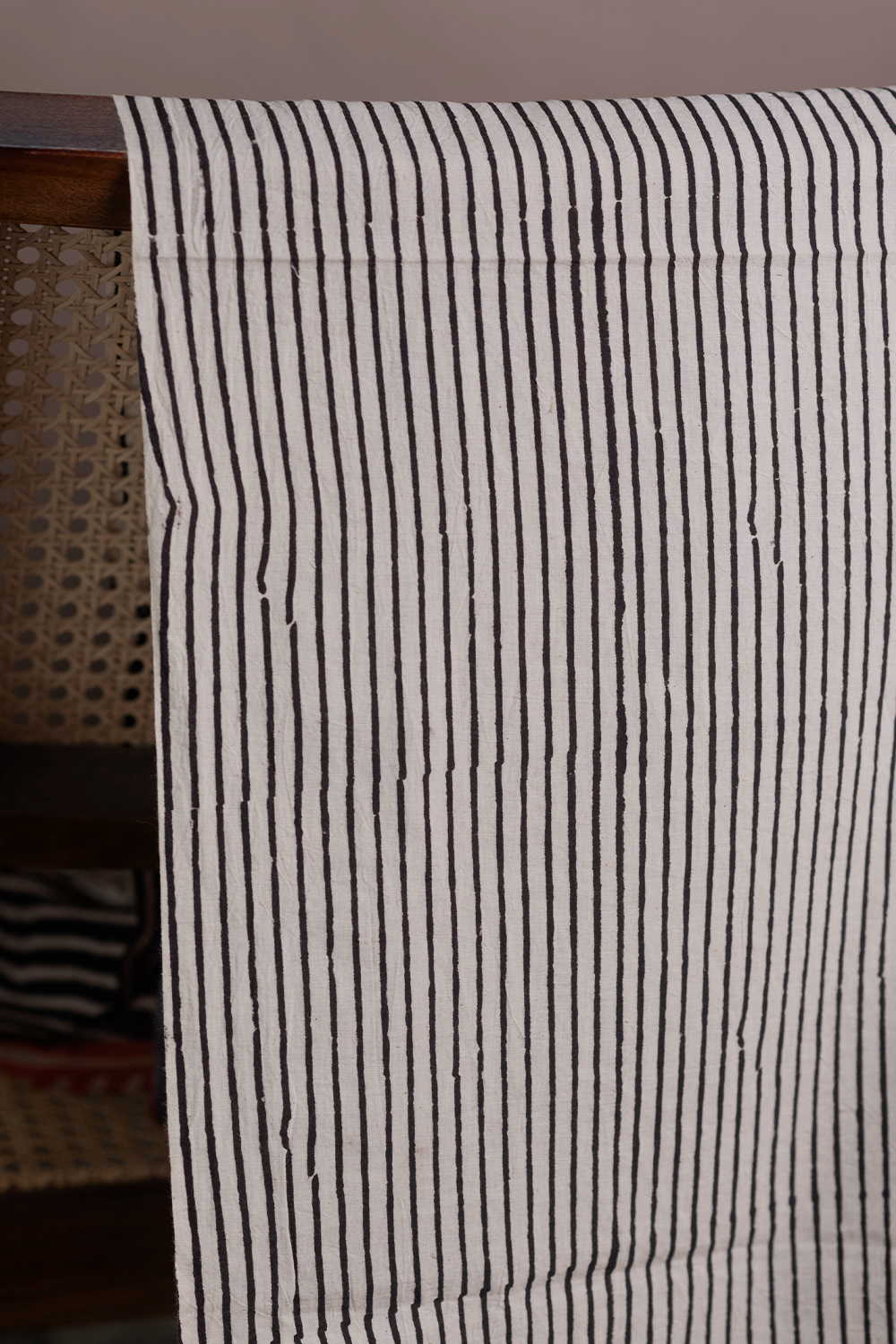 Black Stripes on Cream Ajrak Cotton Fabric - 0.85m - Image 3
