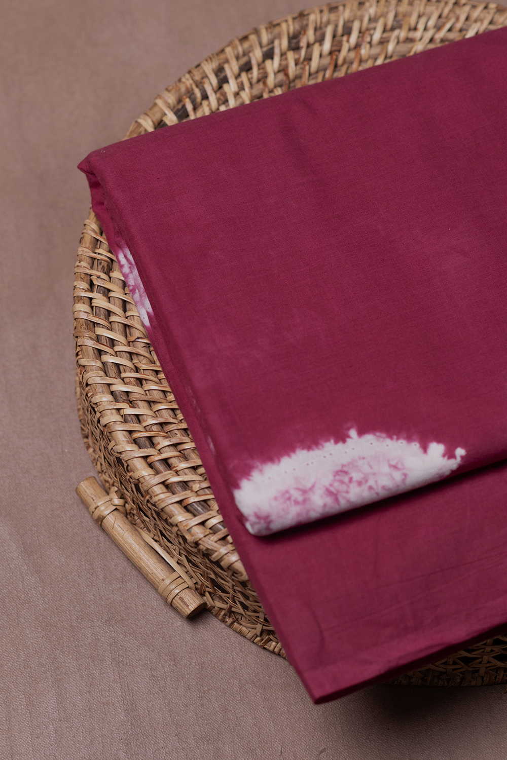 Ceriese Pink Shibori Block Printed Cotton Fabric-0.85 m - Image 3