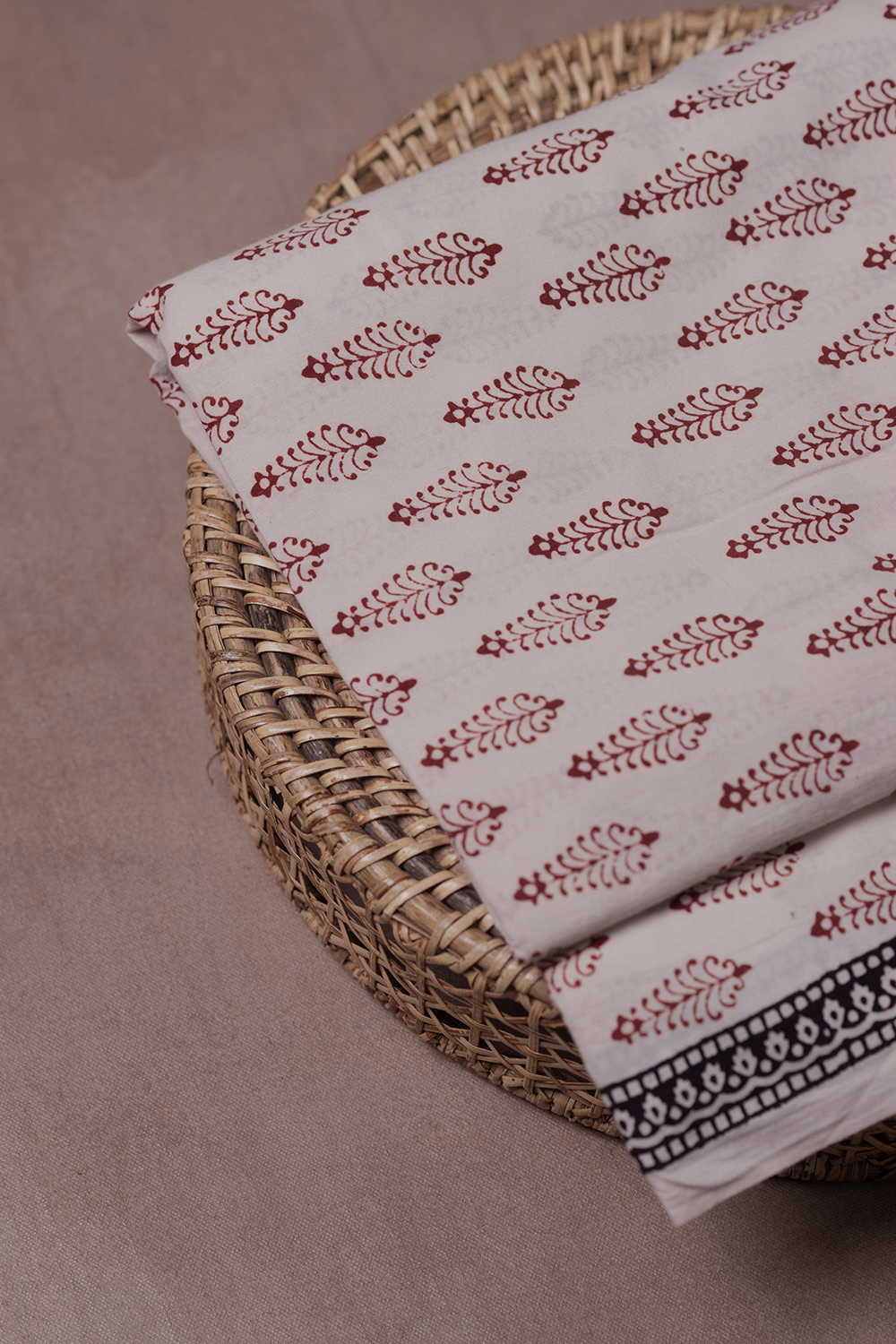 Maroon Butta - Cream Bagh Cotton Fabric - 1.5m