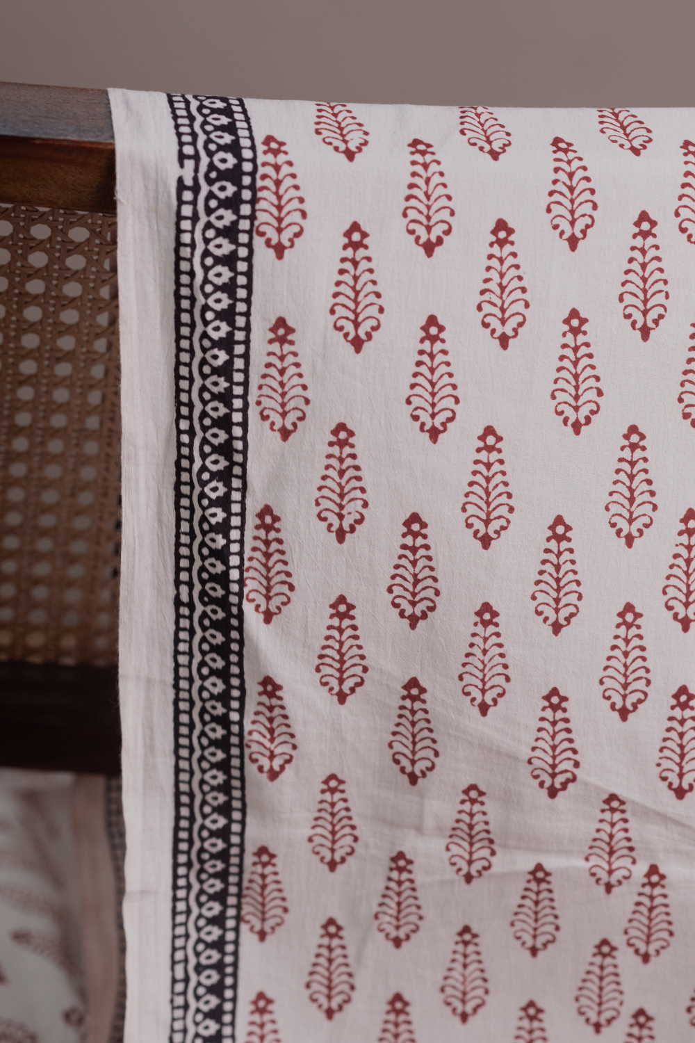 Maroon Butta - Cream Bagh Cotton Fabric - 1.5m - Image 2