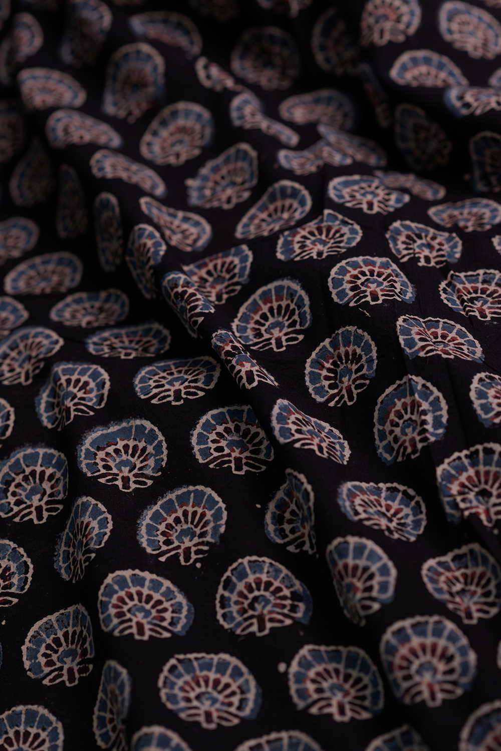 Black with Floral Motifs Ajrak Cotton Fabric - 0.5m - Image 3