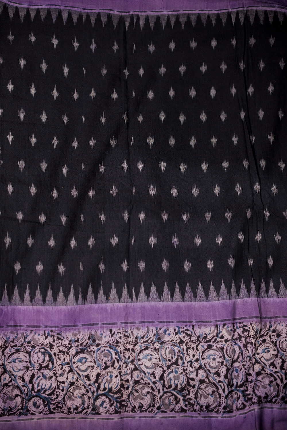 Cluster Floral Printed Border with Ikat Cotton Fabric - 0.5m - Image 4