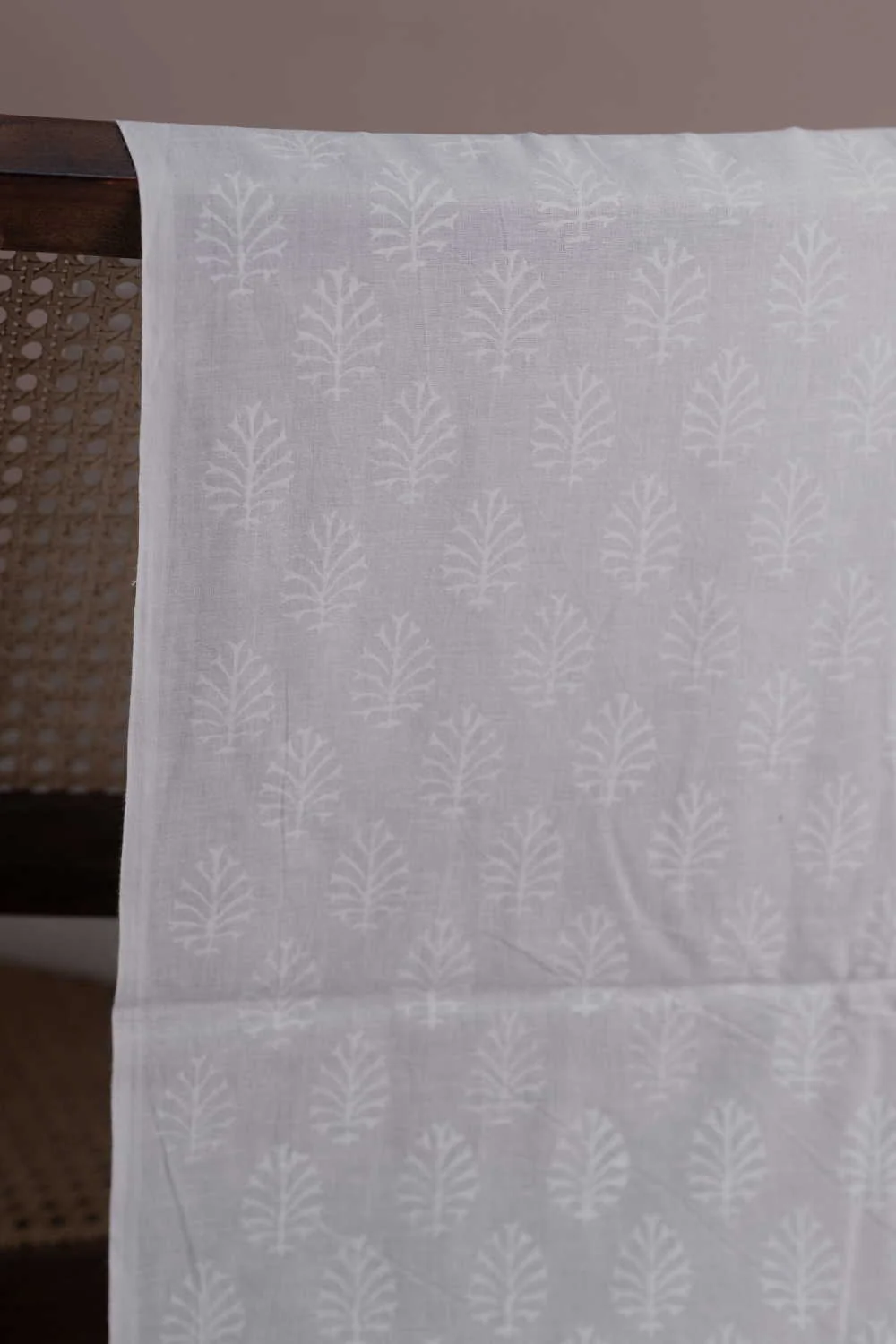 Snow Cream Sanganeri Cotton Fabric - 1.6m