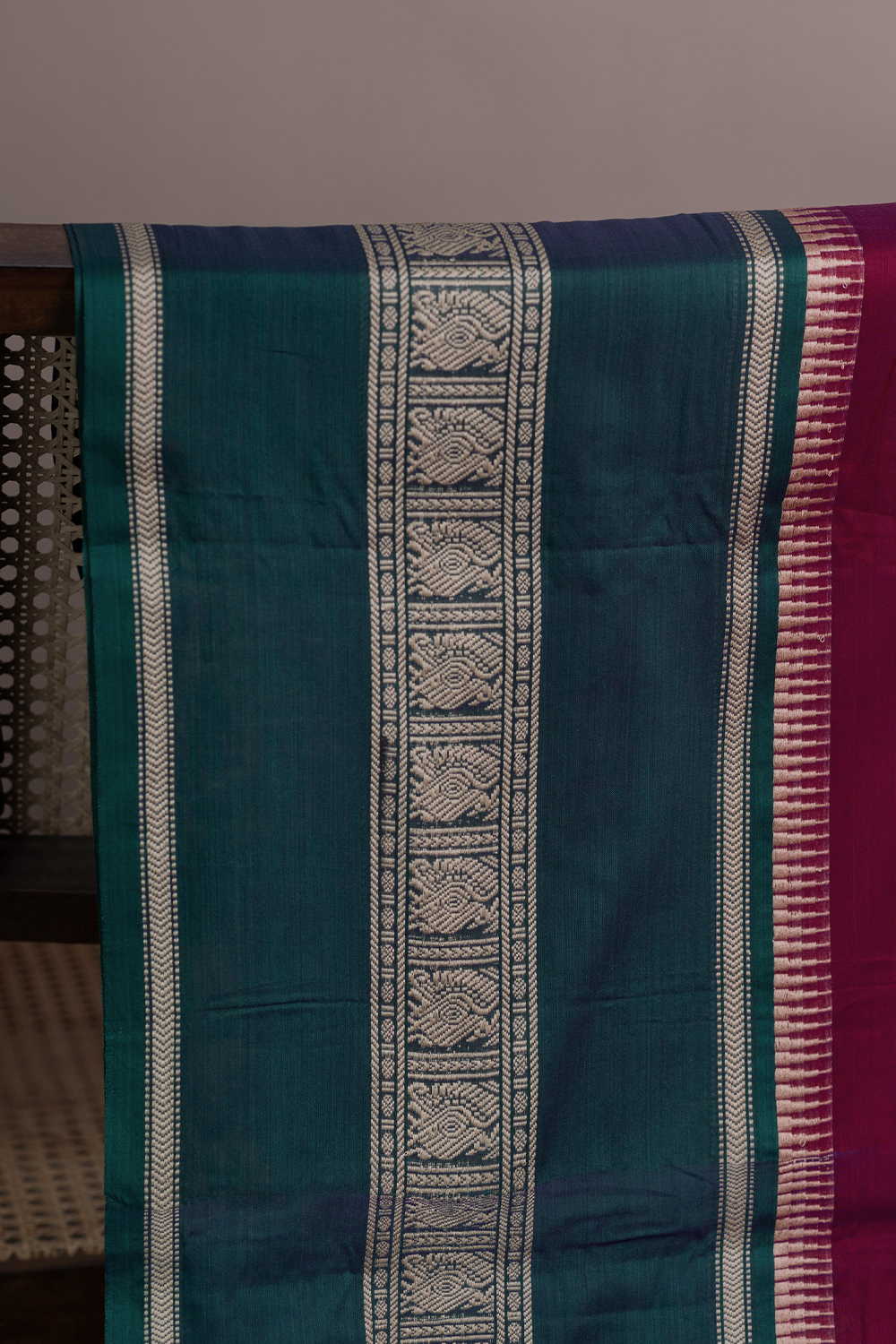 Pink with Green Border Narayanpet Cotton Fabric-0.5m - Image 3