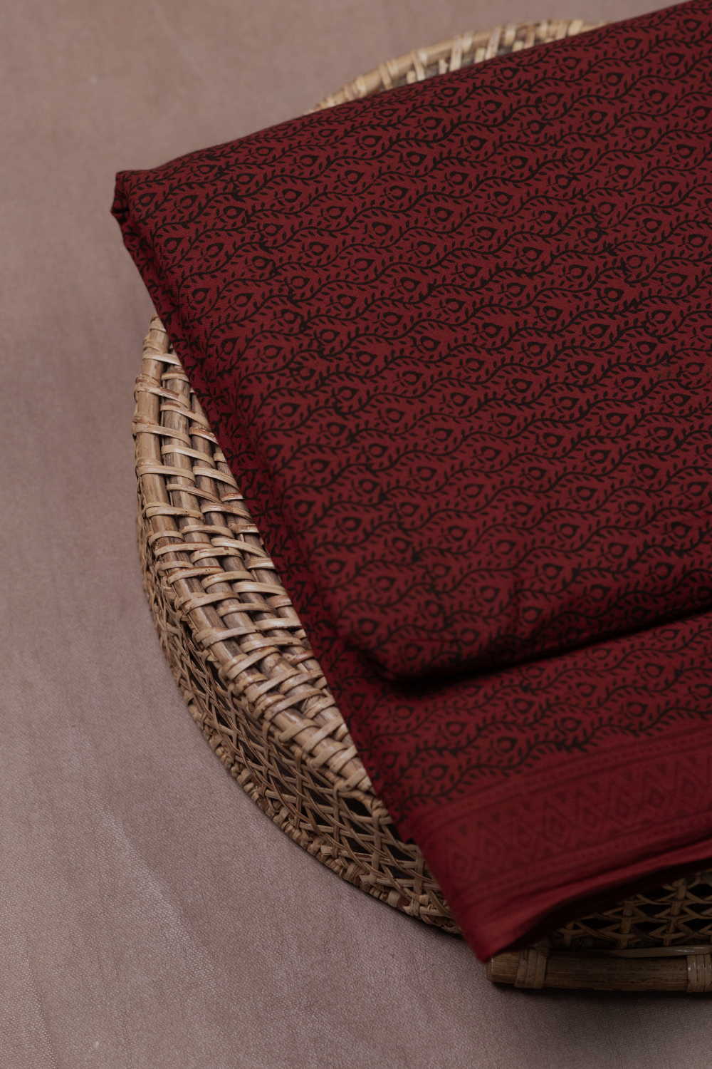 Linear Design on Maroon Bagh Cotton Fabric - 1m
