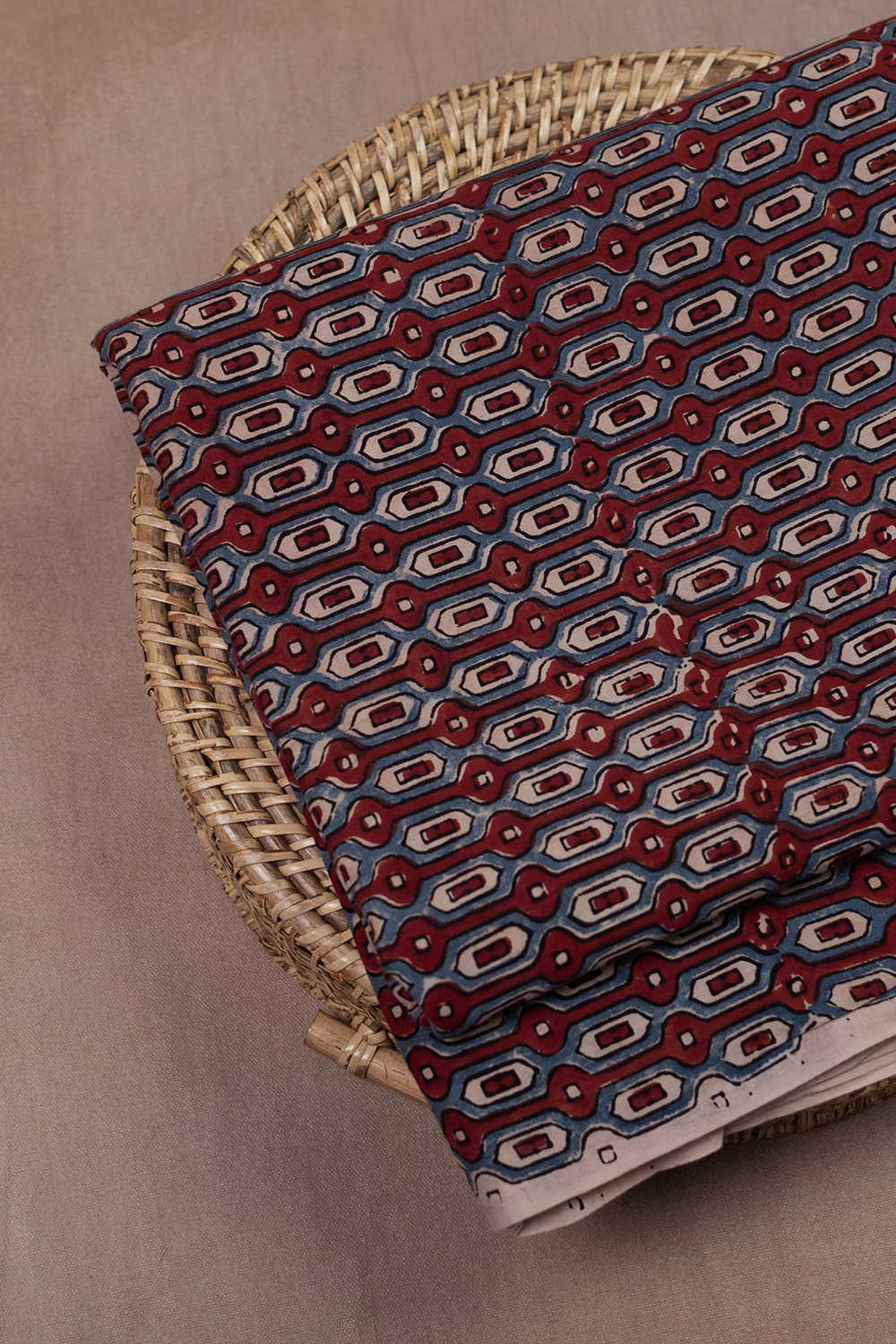 Geometric Linked pattern Ajrak Cotton Fabric - 1.1m