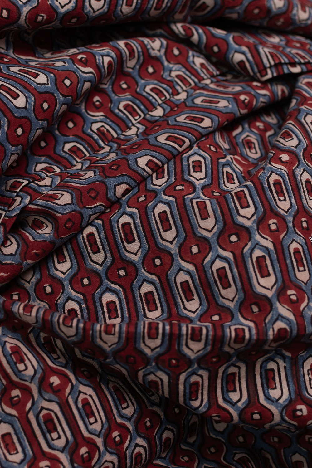 Geometric Linked pattern Ajrak Cotton Fabric - 1.1m - Image 3