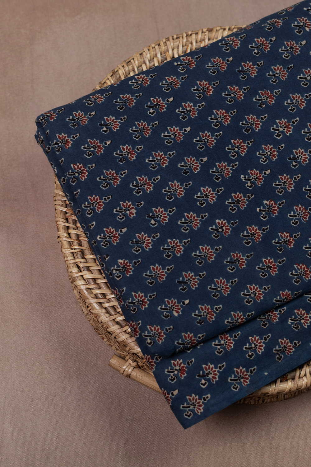 Midnight Blossom Ajrak Cotton Fabric - 1.1m