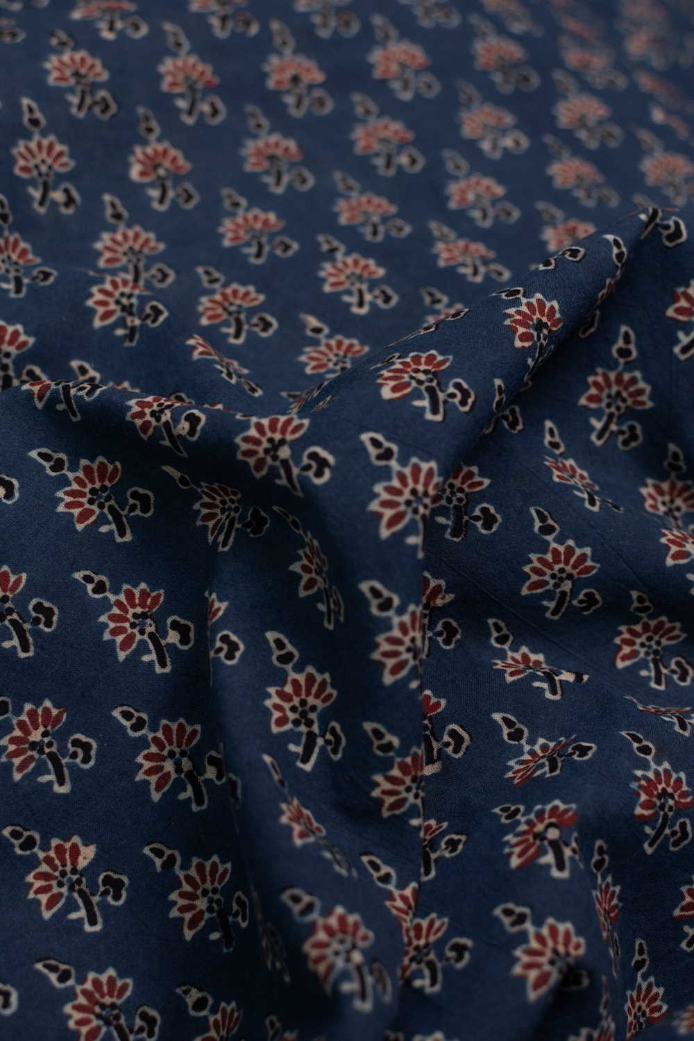 Midnight Blossom Ajrak Cotton Fabric - 1.1m - Image 3
