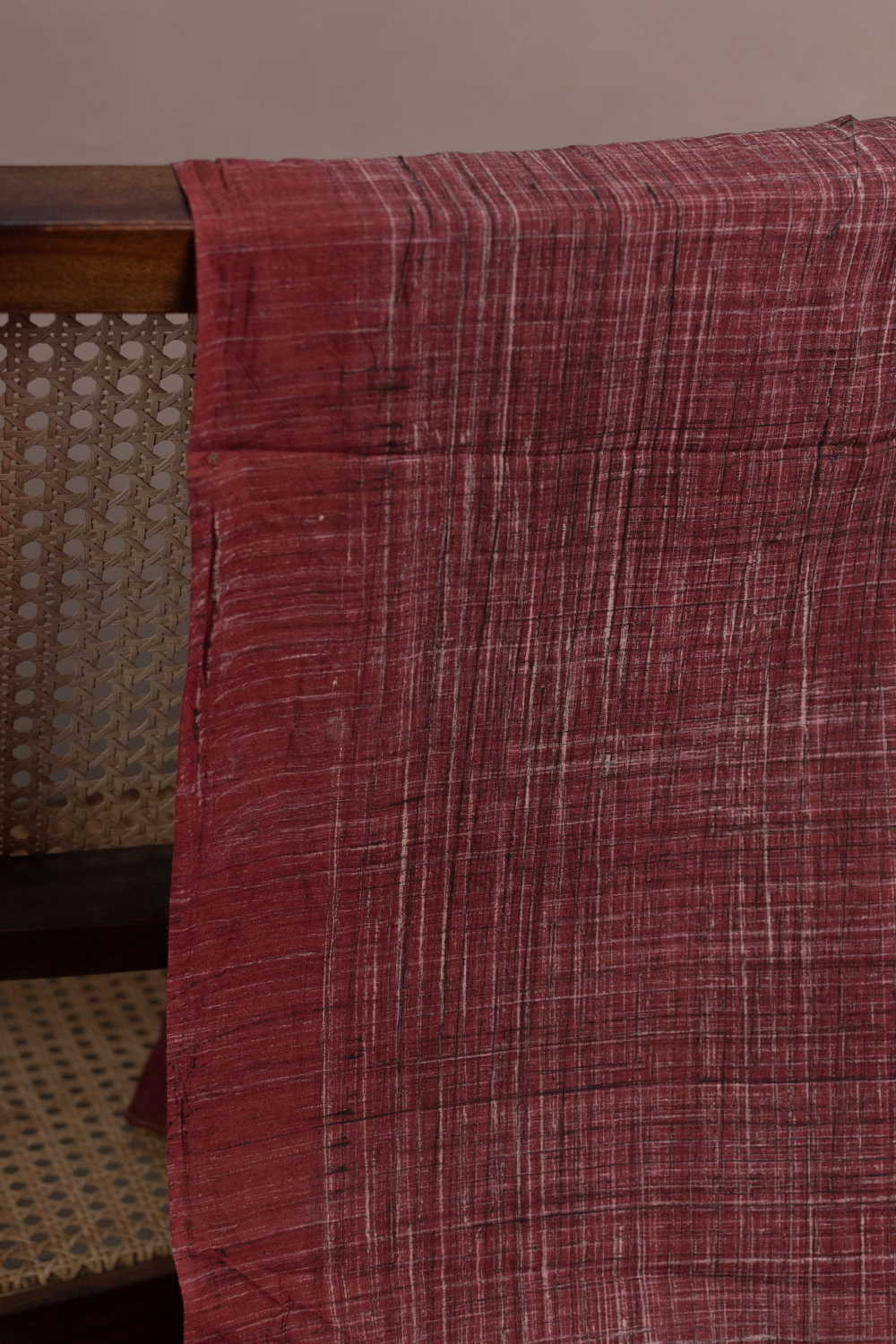 Brick Maroon with White Striations Brush Print Ajrak Fabric - 0.75m