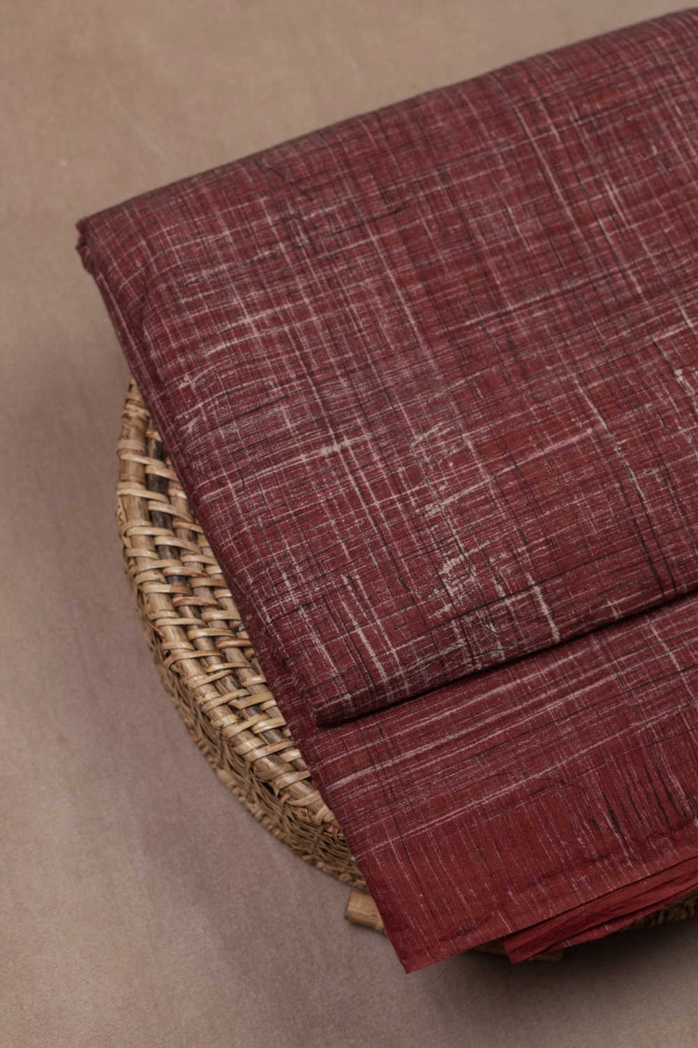 Brick Maroon with White Striations Brush Print Ajrak Fabric - 0.75m - Image 3