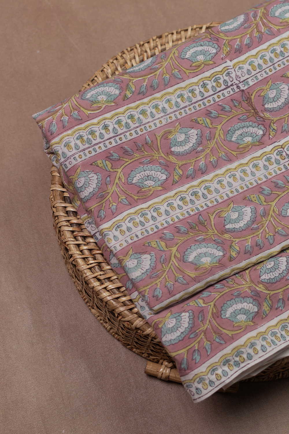 Petal Vine Stripe Sanganeri Cotton Fabric - 0.75m
