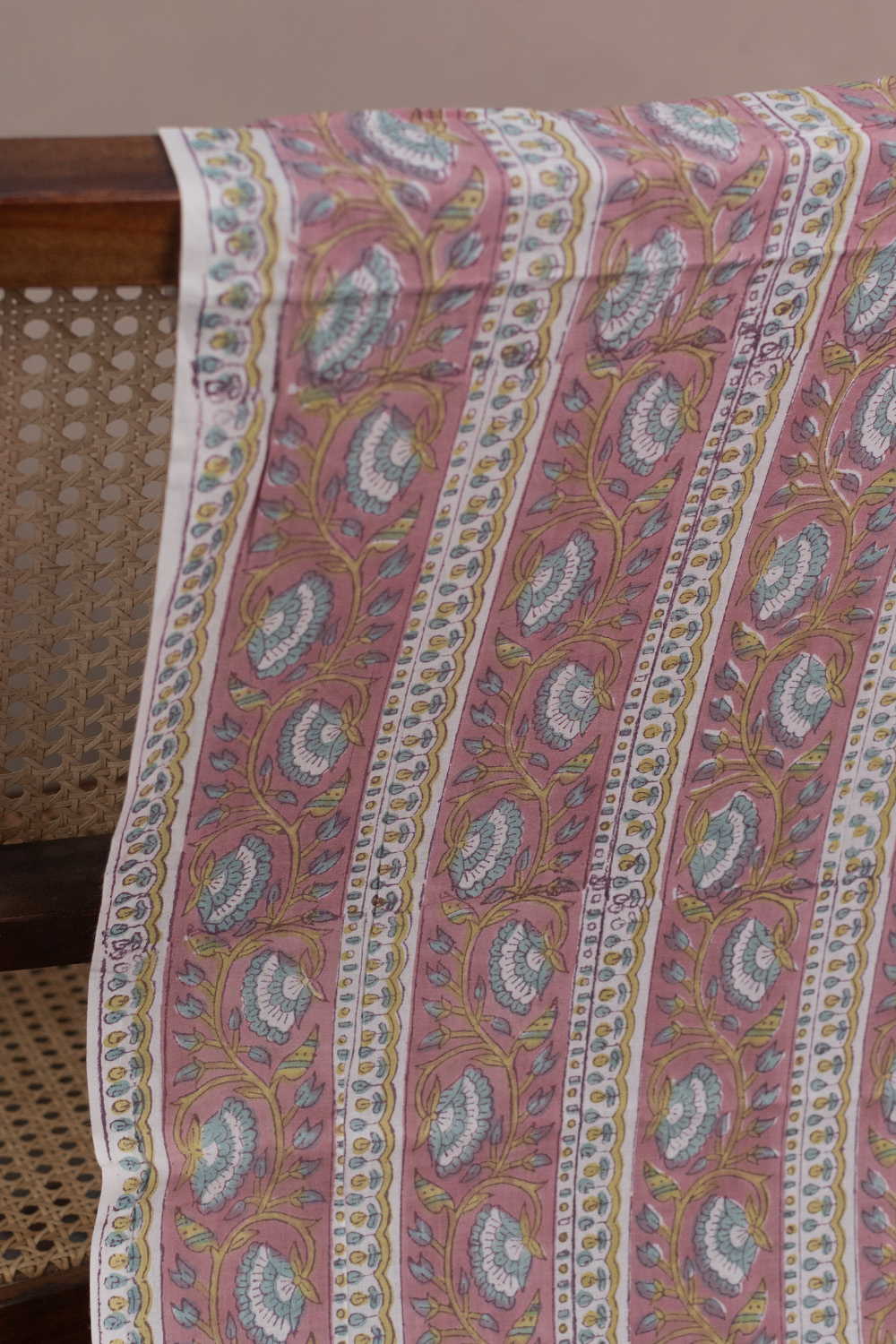 Petal Vine Stripe Sanganeri Cotton Fabric - 0.75m - Image 2