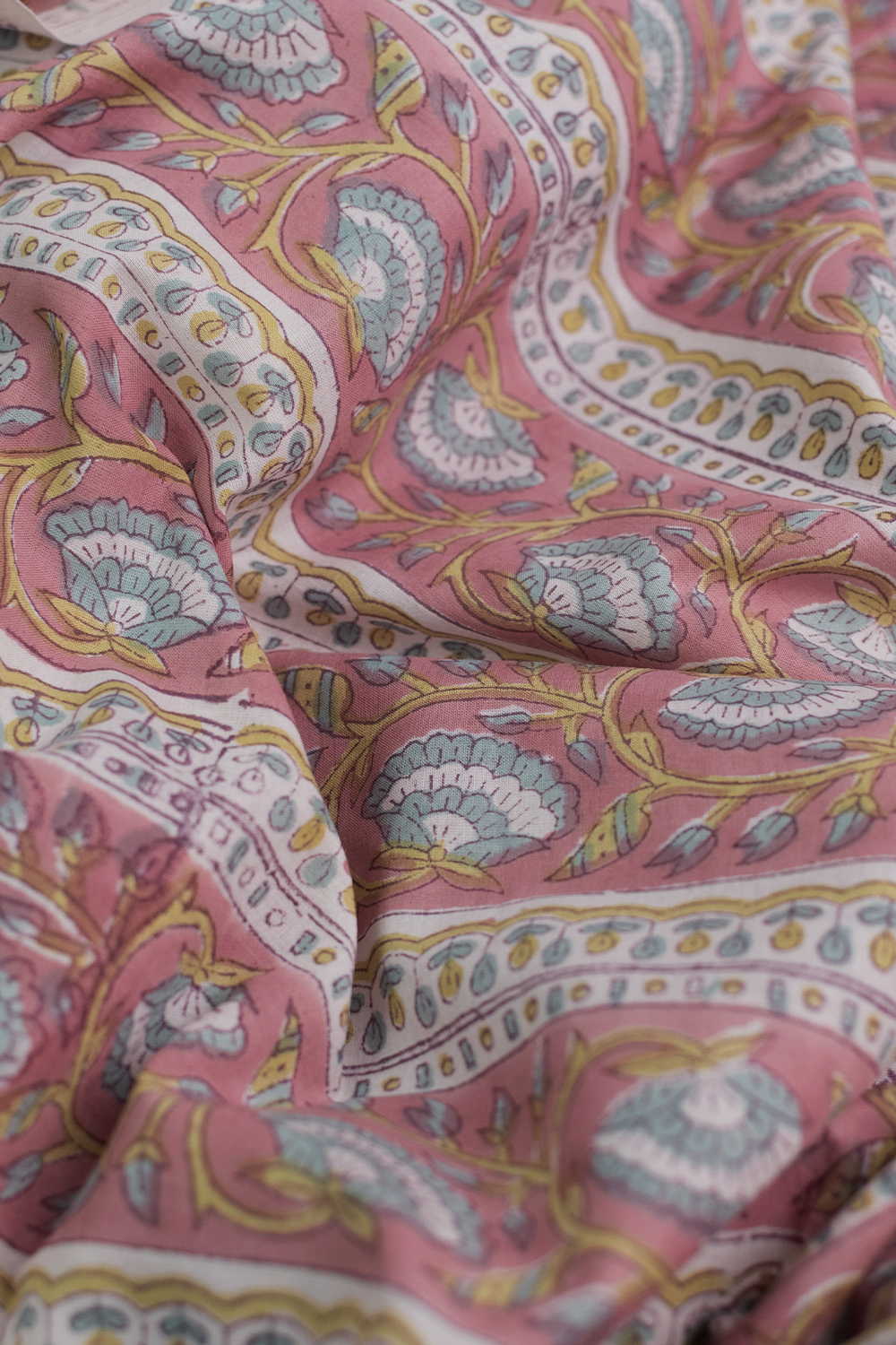 Petal Vine Stripe Sanganeri Cotton Fabric - 0.75m - Image 3