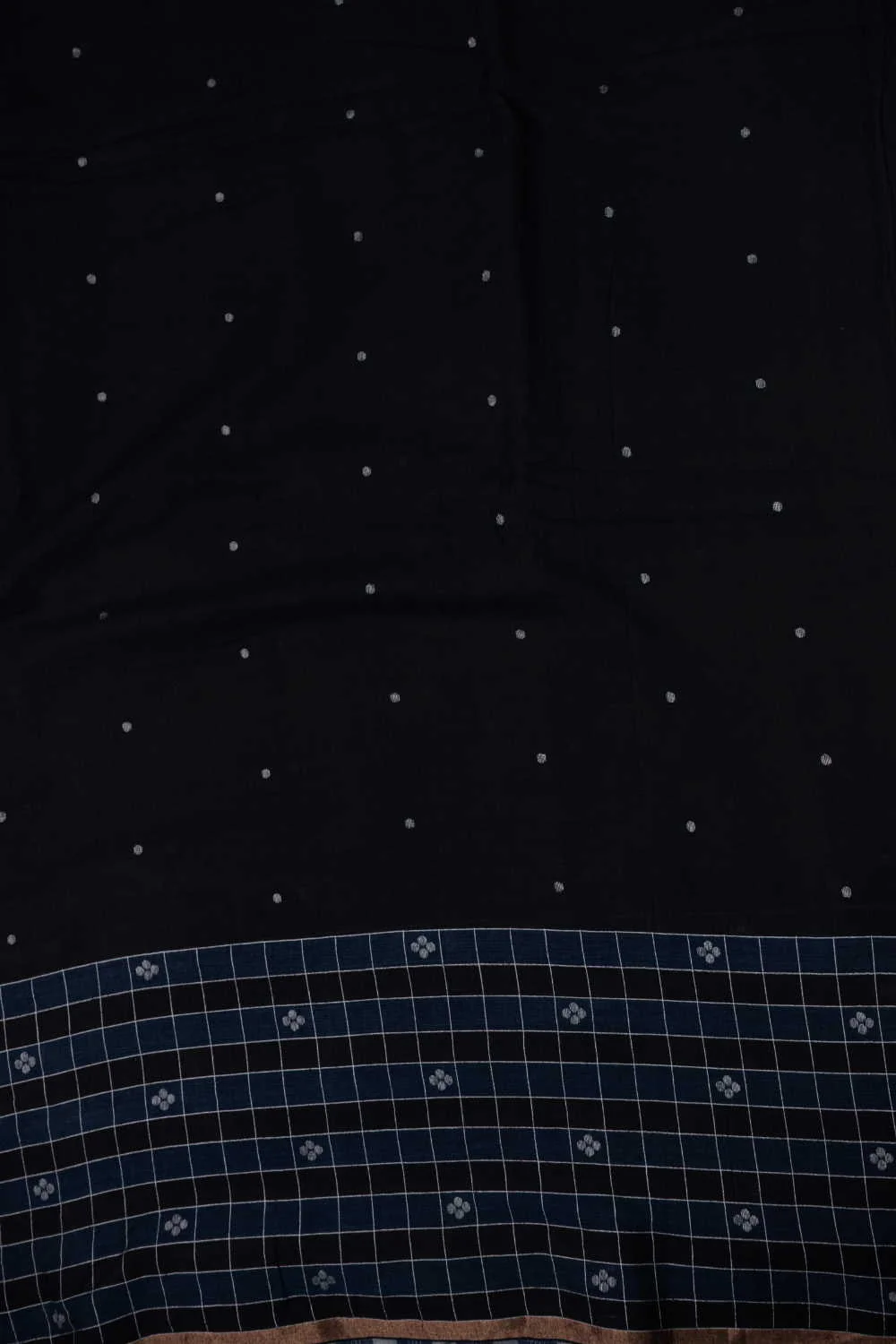 Black with Checks Jamdani Border Cotton Fabric-1 m - Image 4