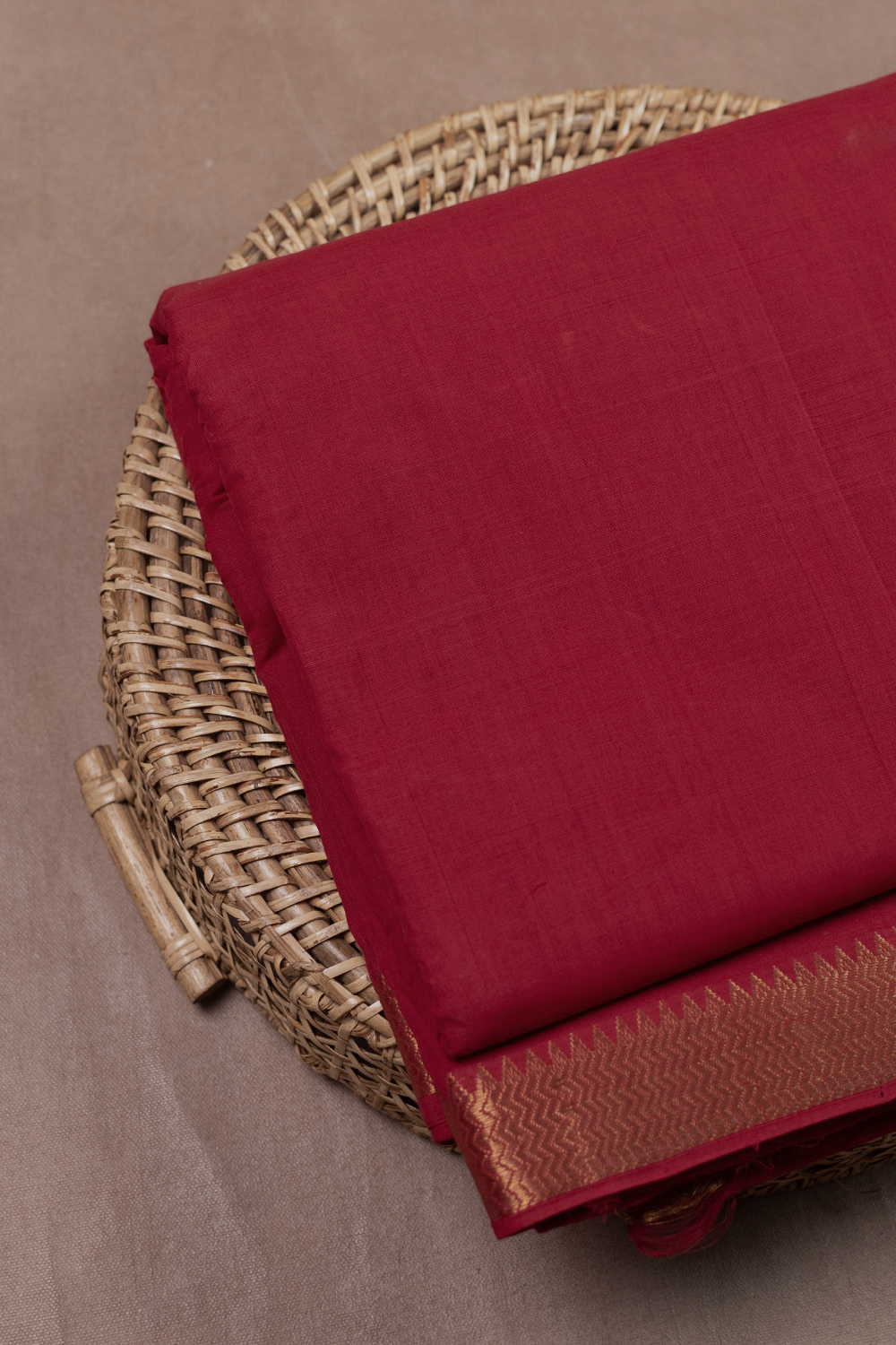 Chestnut Red BorderedMangalagiri Cotton Fabric - 1.3m