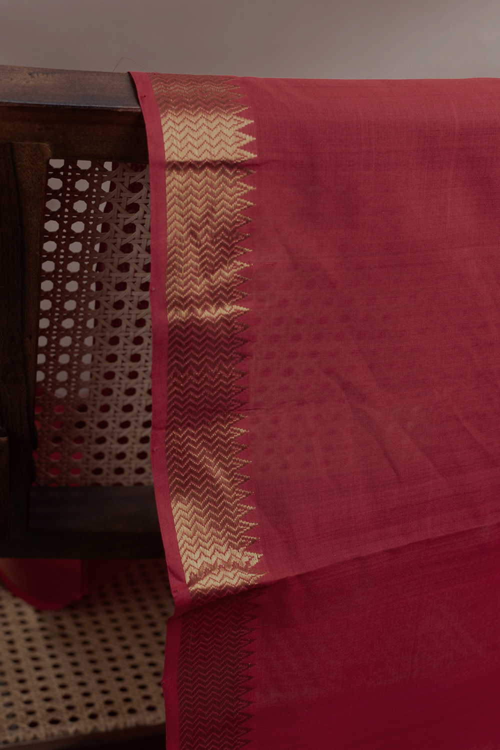 Chestnut Red BorderedMangalagiri Cotton Fabric - 1.3m - Image 2