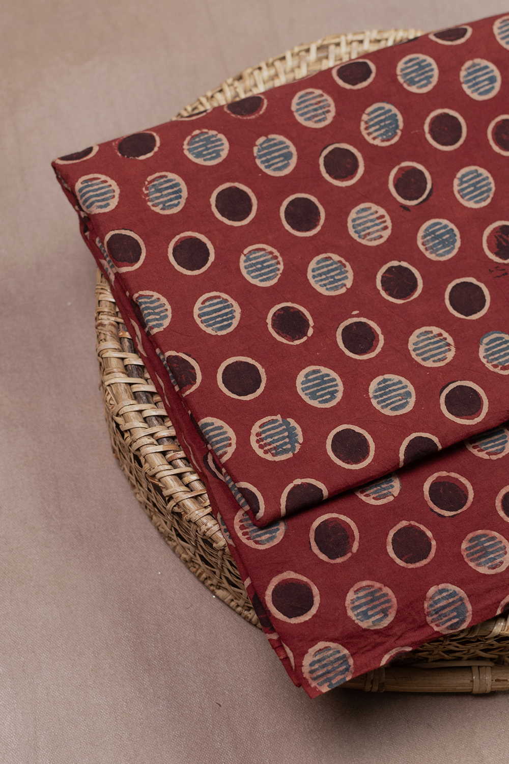 Burnt Maroon Ajrak Cotton Fabric - 0.9m
