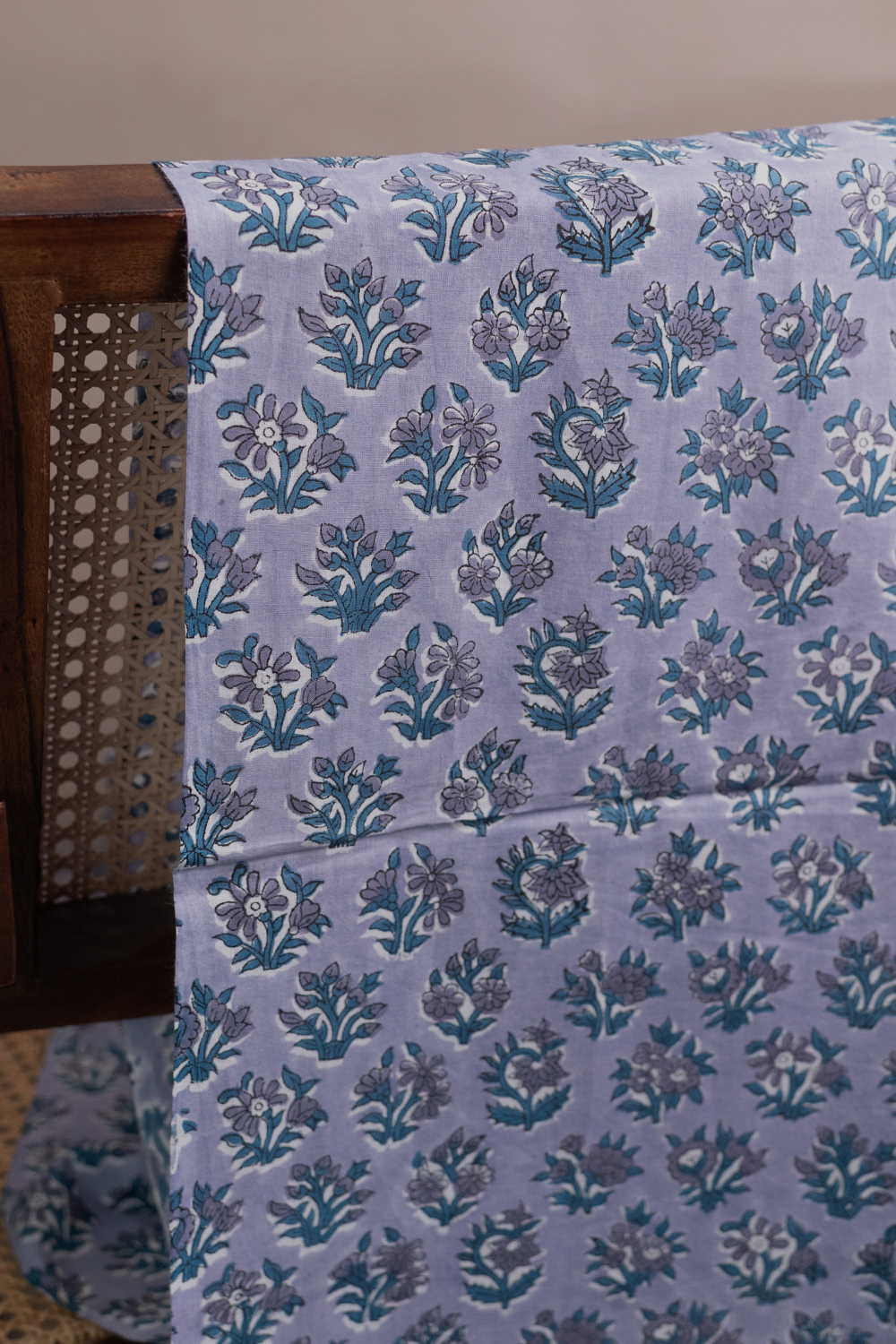 Periwinkle Petal Sanganeri Cotton Fabric - 0.75m, - Image 2