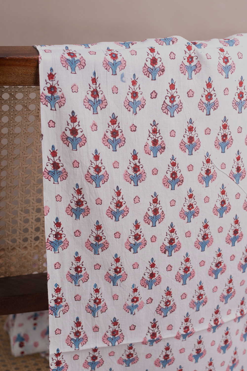 Bloom Tales - Cream Sanganeri Cotton Fabric-0.6m