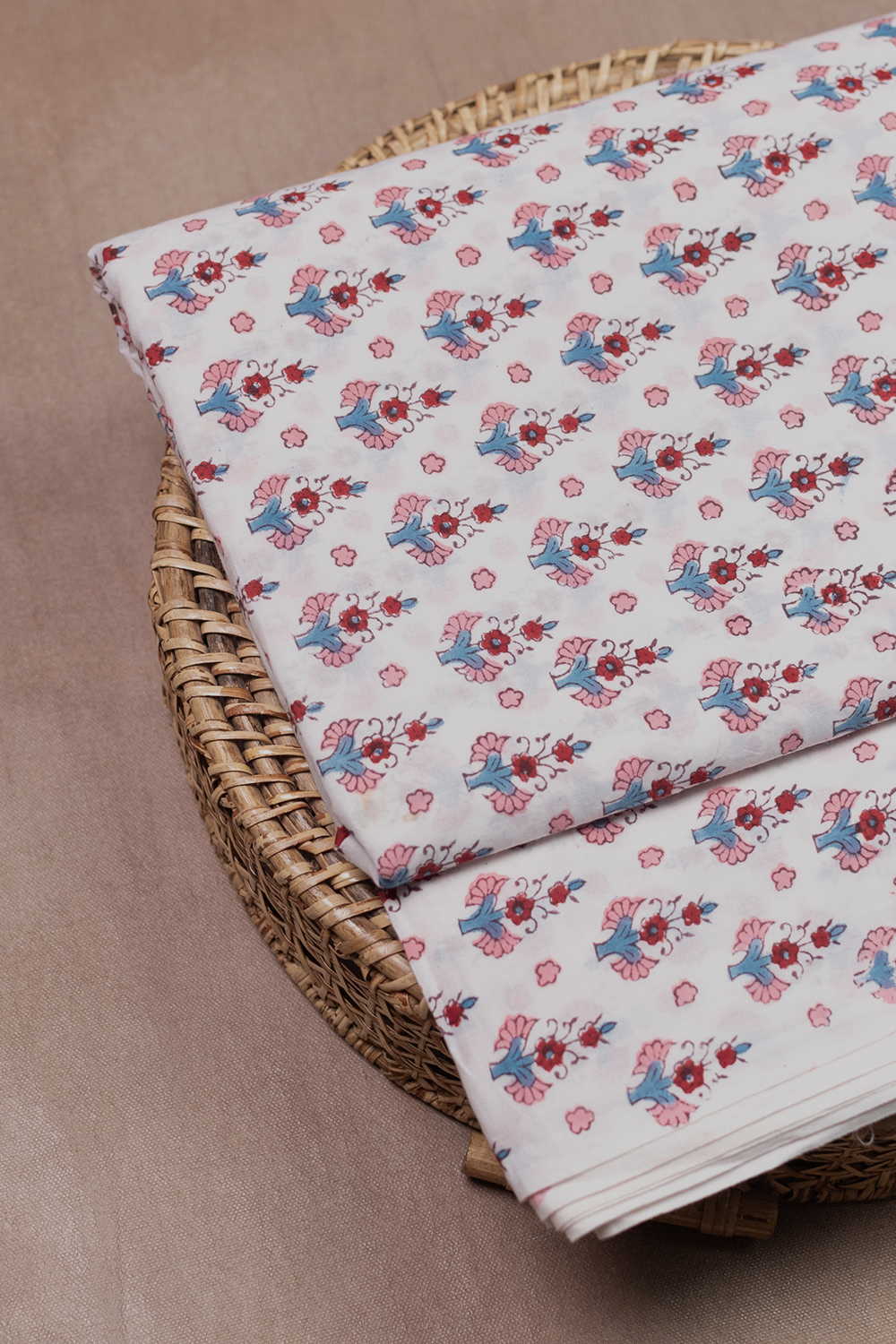 Bloom Tales - Cream Sanganeri Cotton Fabric-0.6m - Image 3