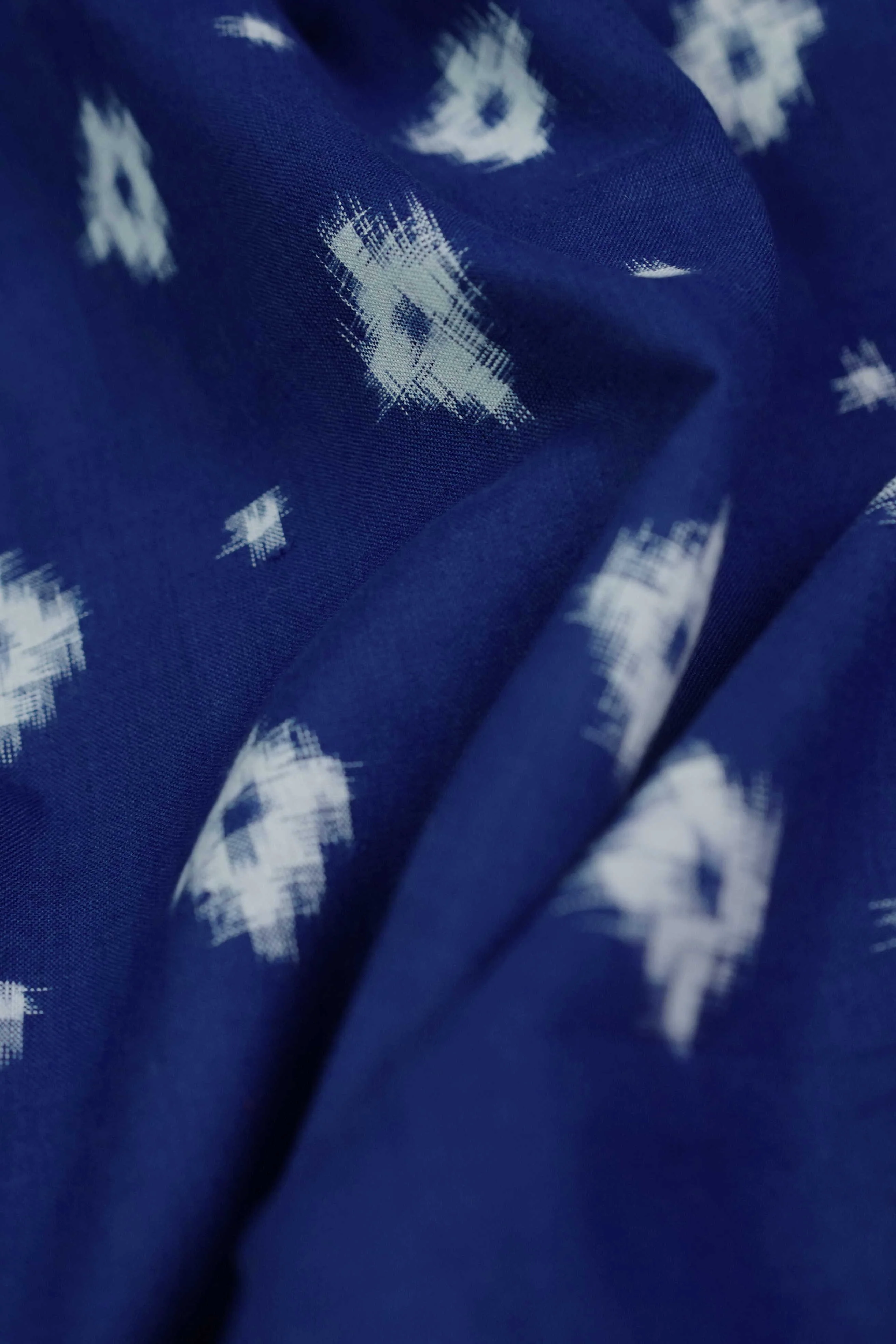 Deep Blue with Cream Butta Ikat Fabric - 0.6m - Image 2