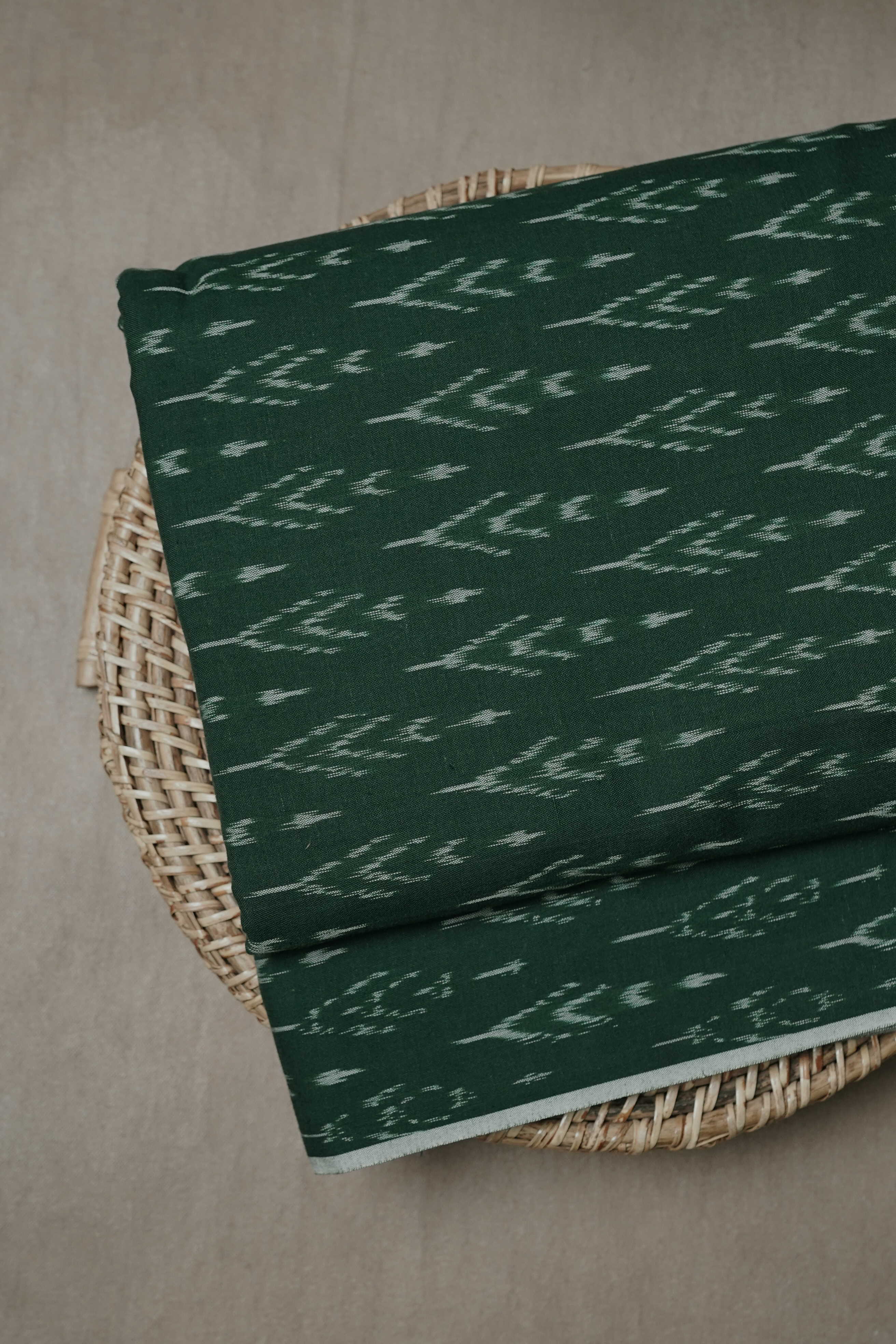 Dark Green With Butta Ikat Cotton Fabric - 0.5m