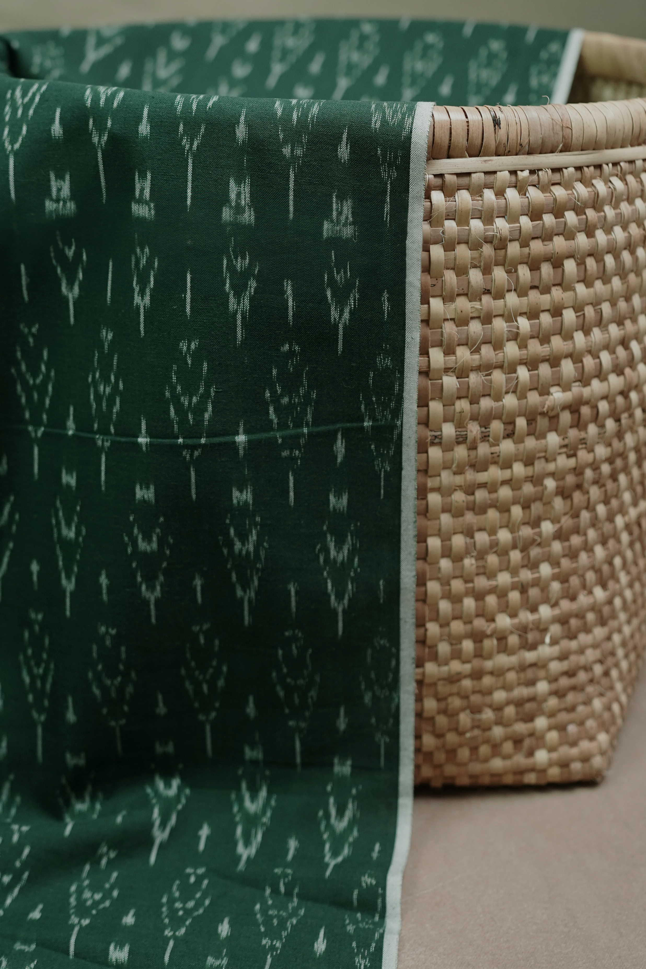 Dark Green With Butta Ikat Cotton Fabric - 0.5m - Image 3