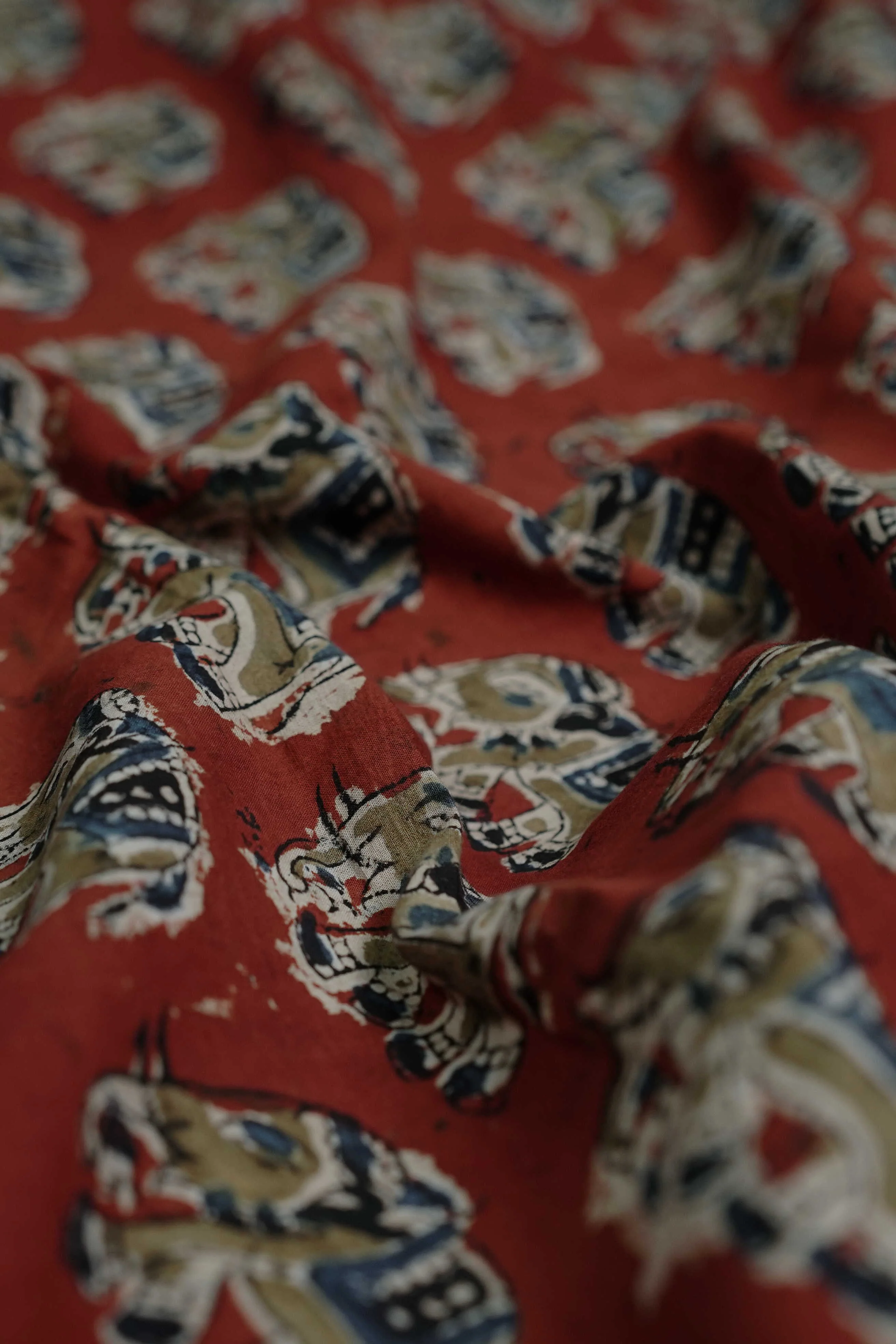Elephant - Maroon Printed kalamkari Cotton Fabric - 1.6m - Image 2
