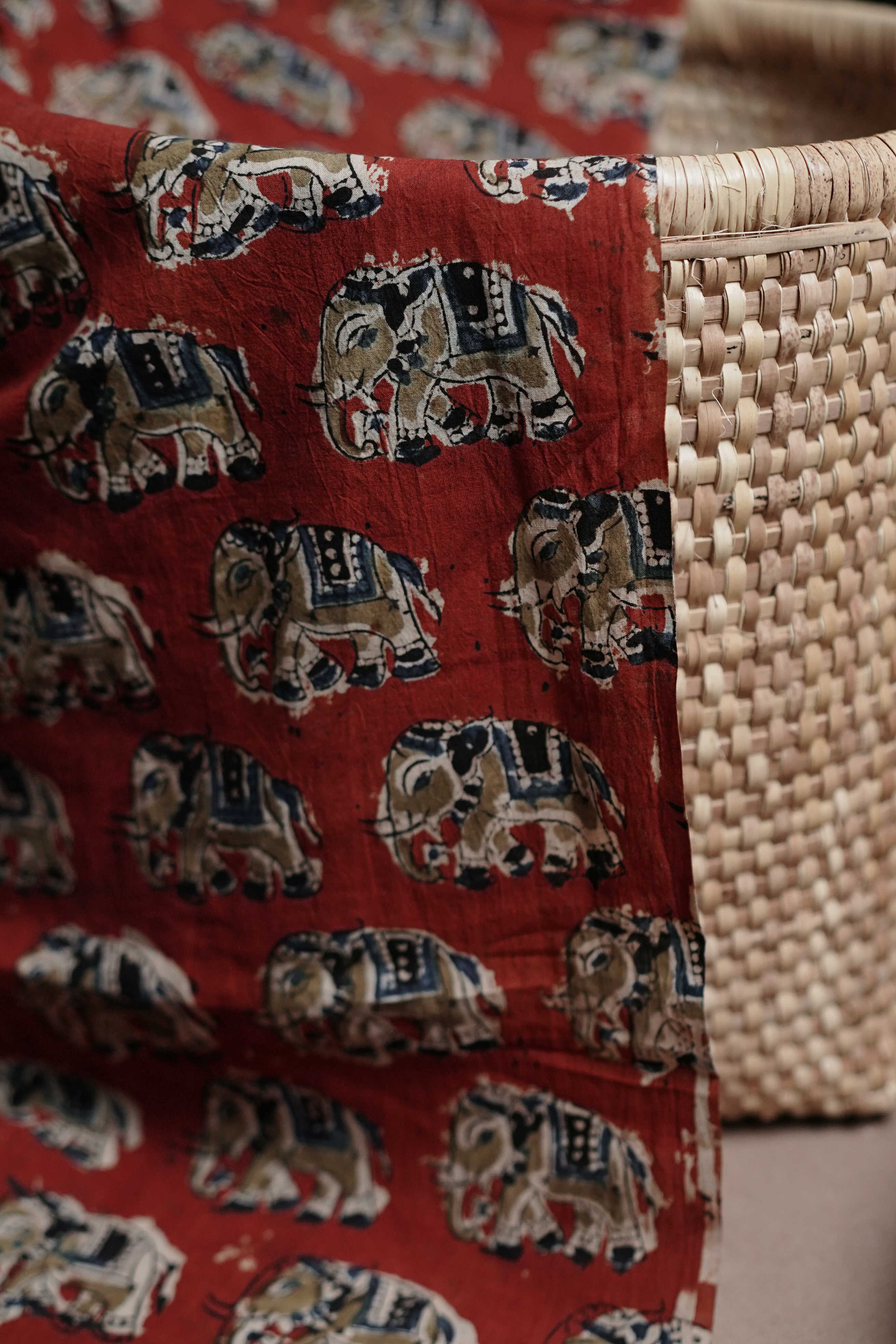 Elephant - Maroon Printed kalamkari Cotton Fabric - 1.6m - Image 3