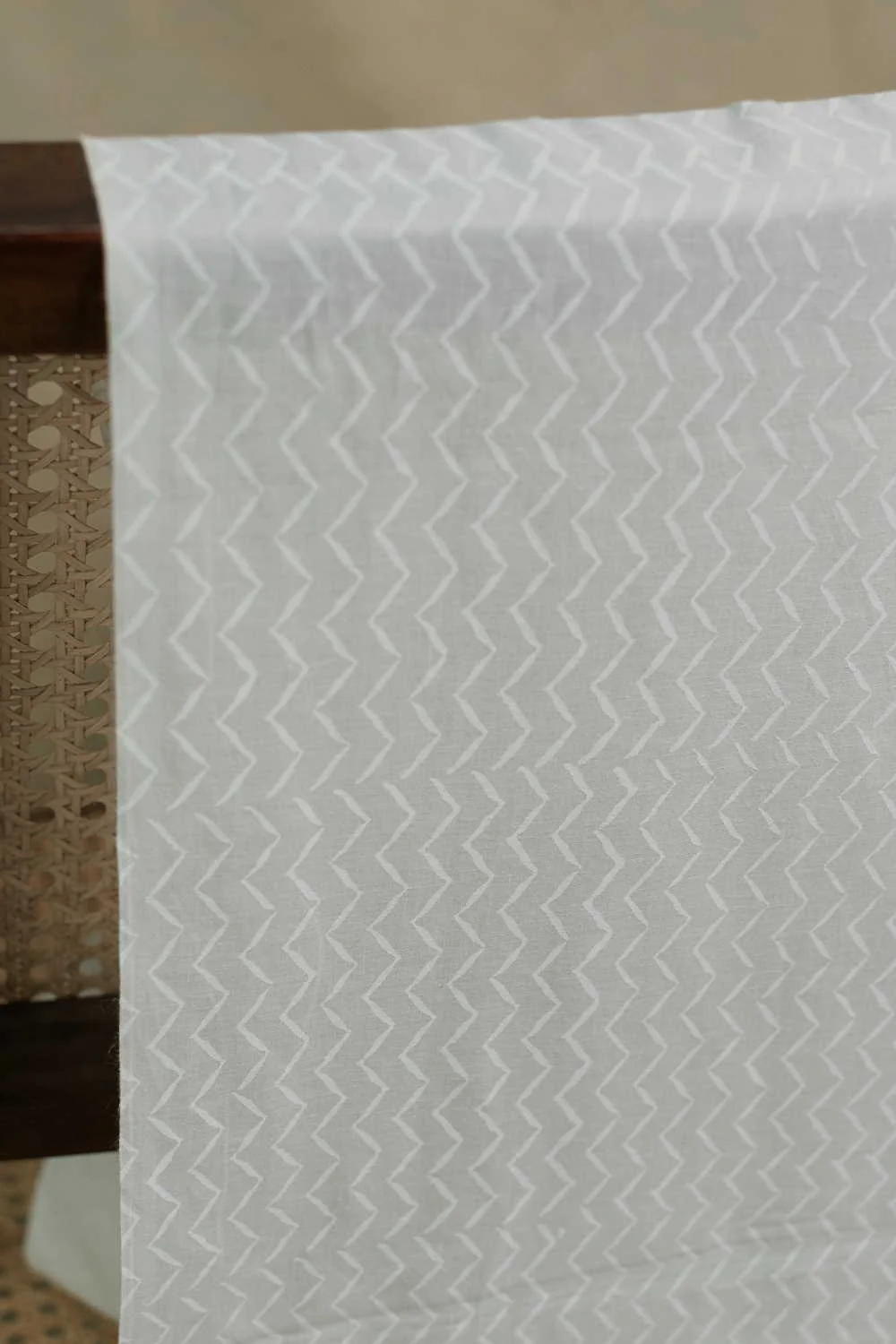 Chevron - Cream Sanganeri Cotton Fabric - 0.9m