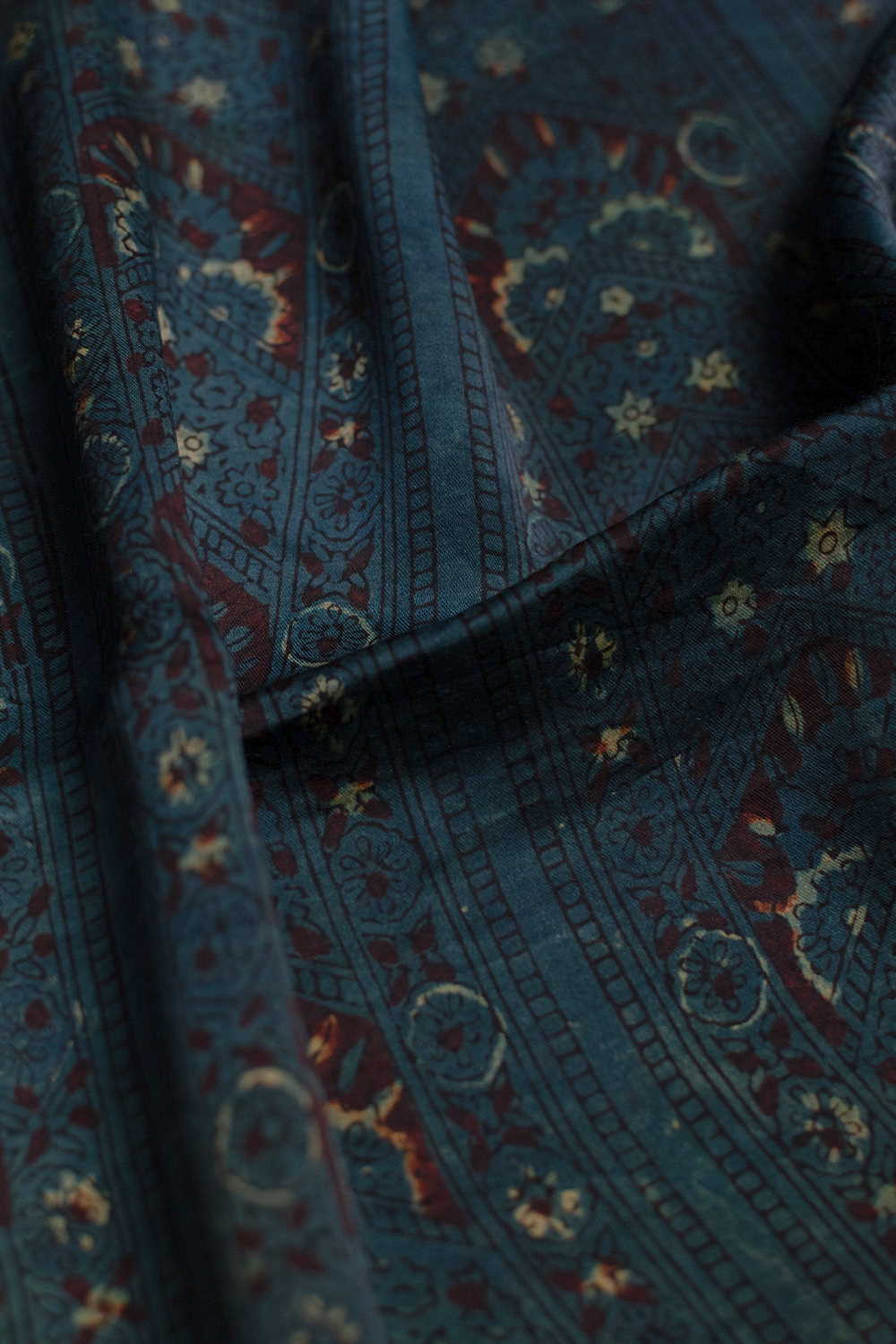 Stripe Patterned Block Printed Modal Silk Fabric-1 m - Image 2
