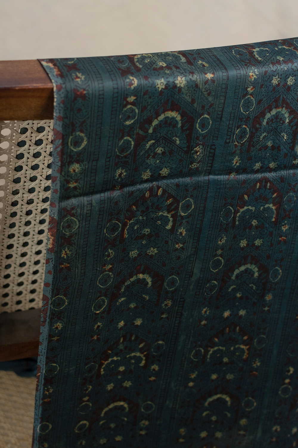 Stripe Patterned Block Printed Modal Silk Fabric-1 m - Image 3