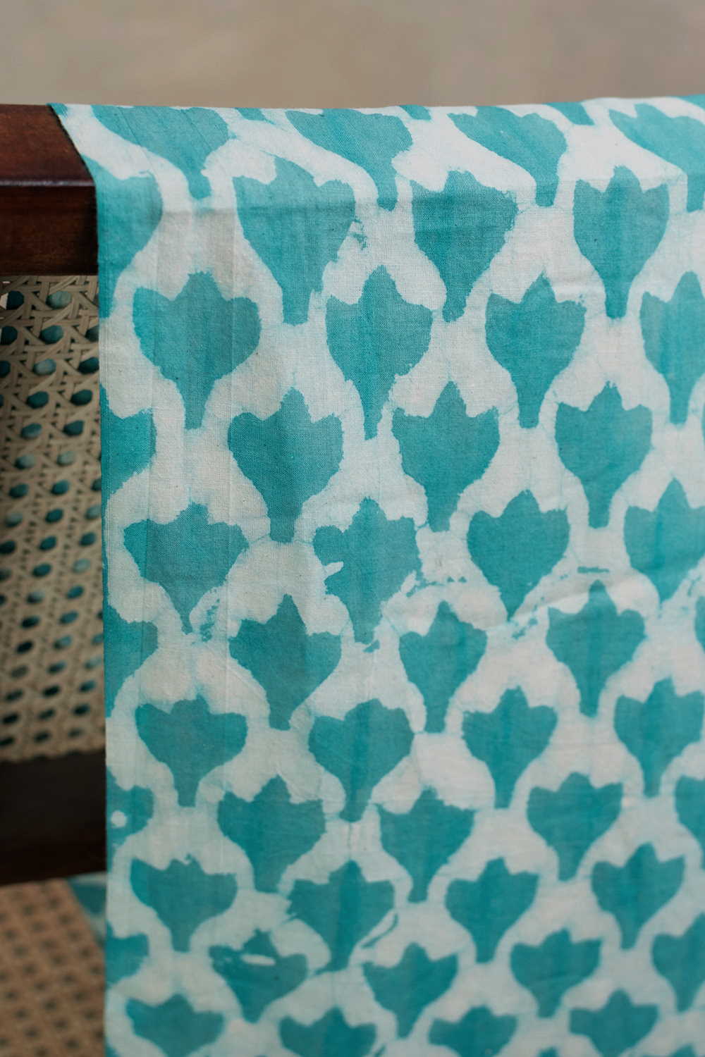 Green Florets - Cream Dabu Cotton Fabric - 0.9m